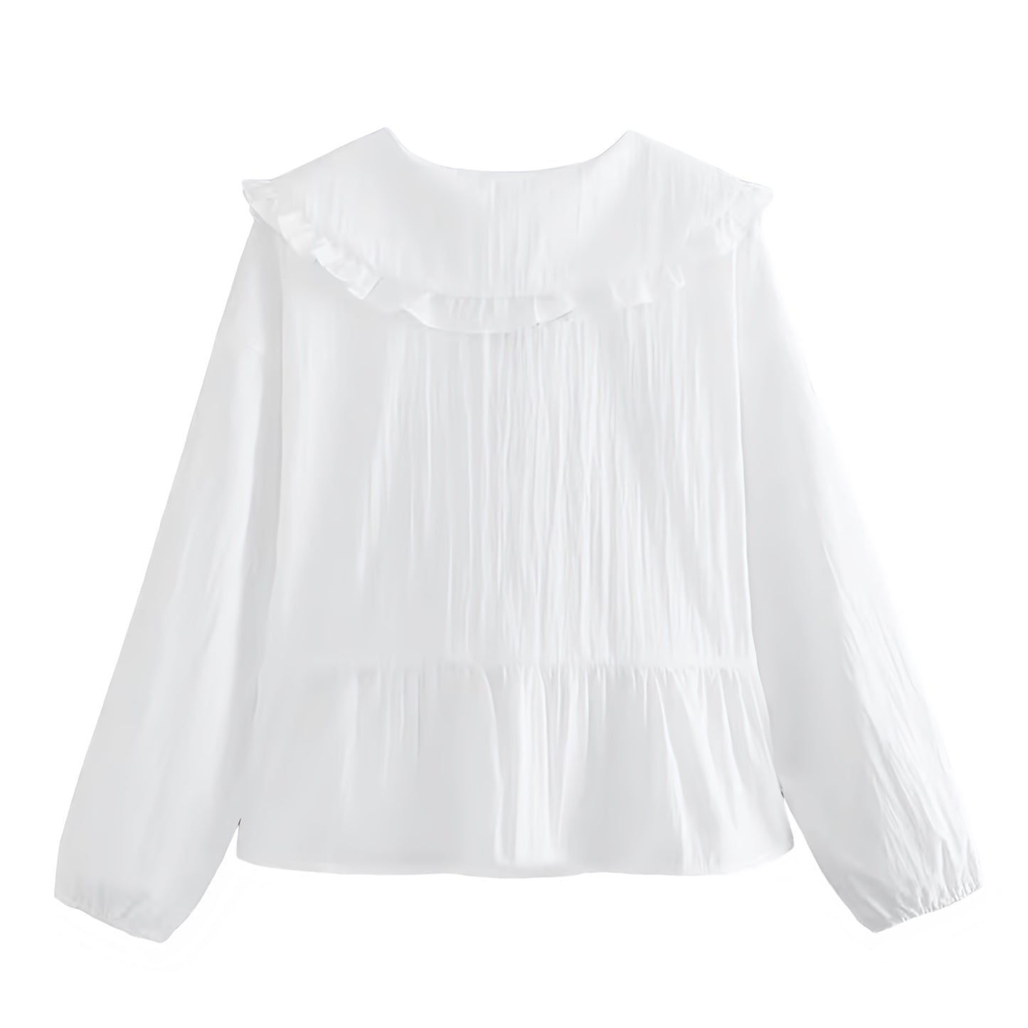 White Ruffle Trim Bow Lace Up Long Sleeve Camisole Blouse Top