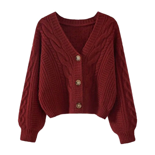 Burgundy Chunky Knitted Cardigan Sweater
