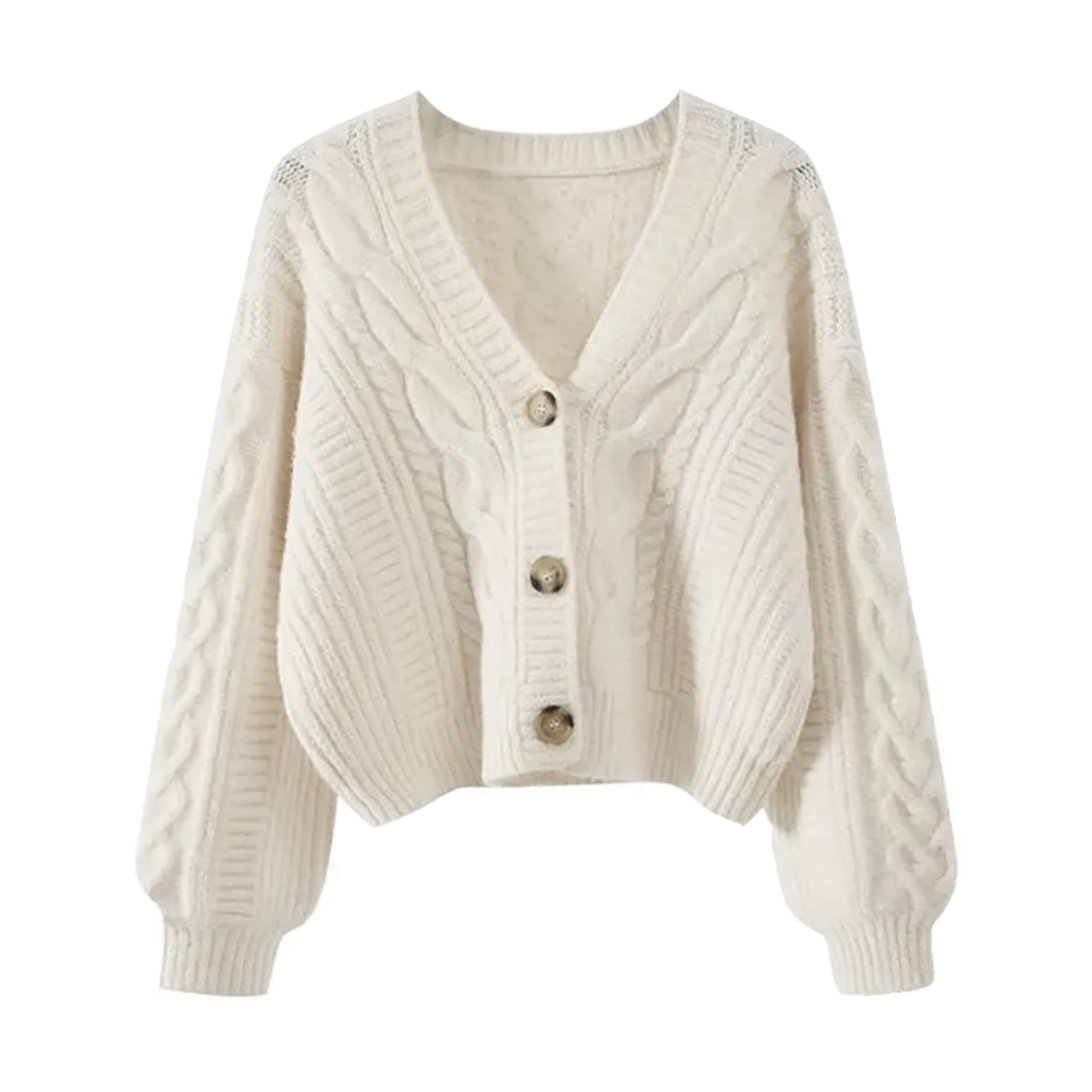 Sweater cardigan cable braid orders knit womens cream white crop top button long sleeve