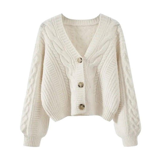Ivory Chunky Knitted Cardigan Sweater