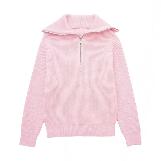 Light Pink Knit Half Zip Pull Over Sweater