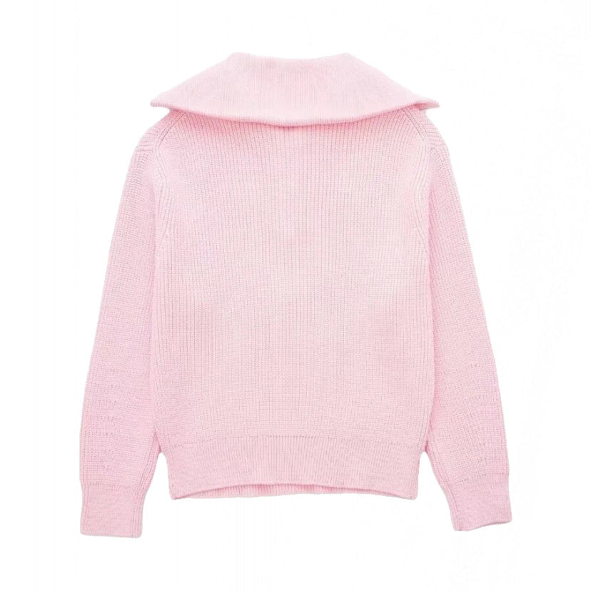 Light Pink Knit Half Zip Pull Over Sweater
