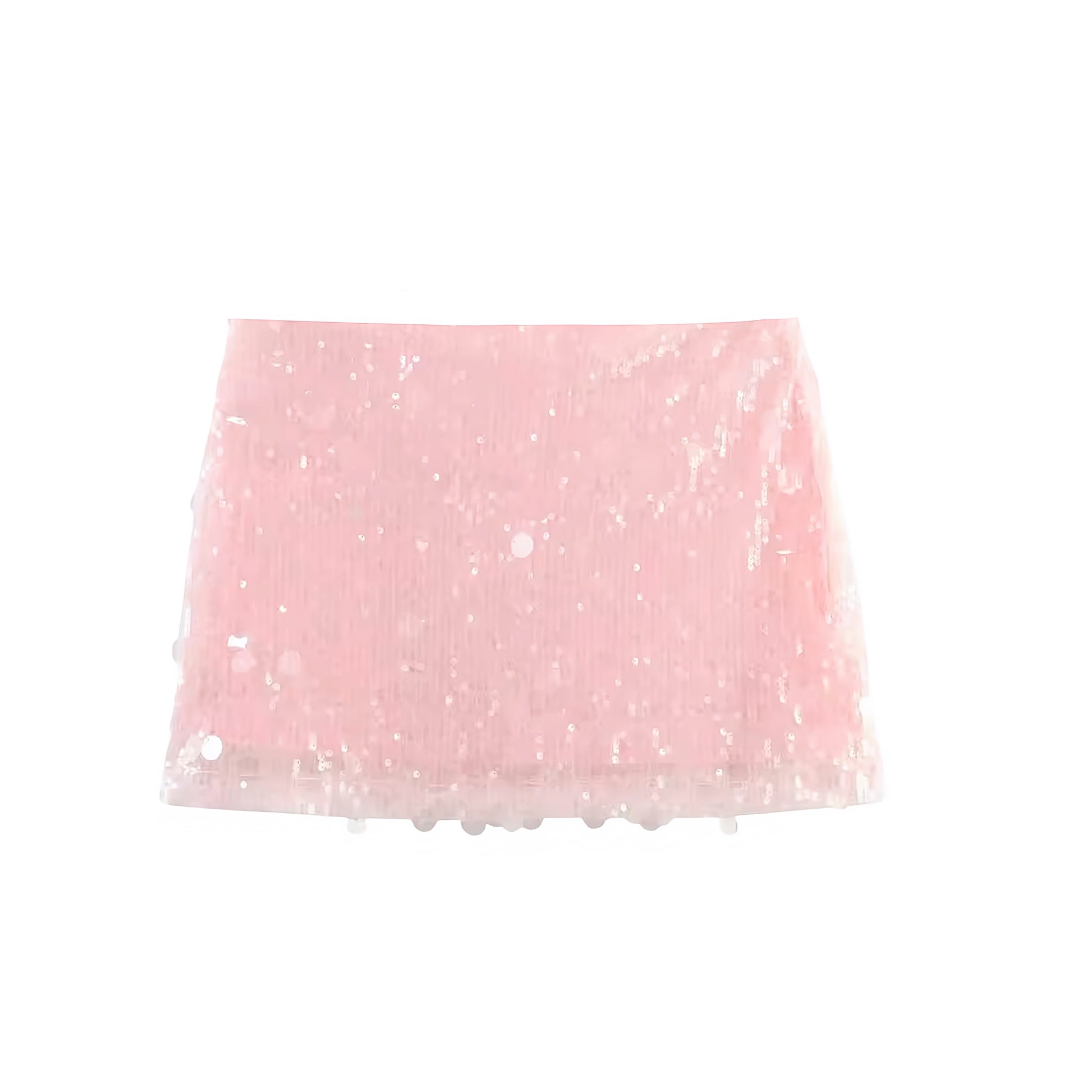 Light pink baby pink pastel pink sequin embellished beaded low rise mini skirt with metallic shimmer sparkle glitter sequined slim fit skinny fit bodycon pencil micro skirt design. Chic trendy casual elegant sexy skirt for women, teens, and ladies. Perfect for beach vacation, summer vacation, euro summer, Ibiza fashion, rave outfit, festival outfit, concert outfit, disco party, club wear, night out, going out, NYE outfit, boho chic style, y2k fashion, baddie aesthetic, mermaidcore.