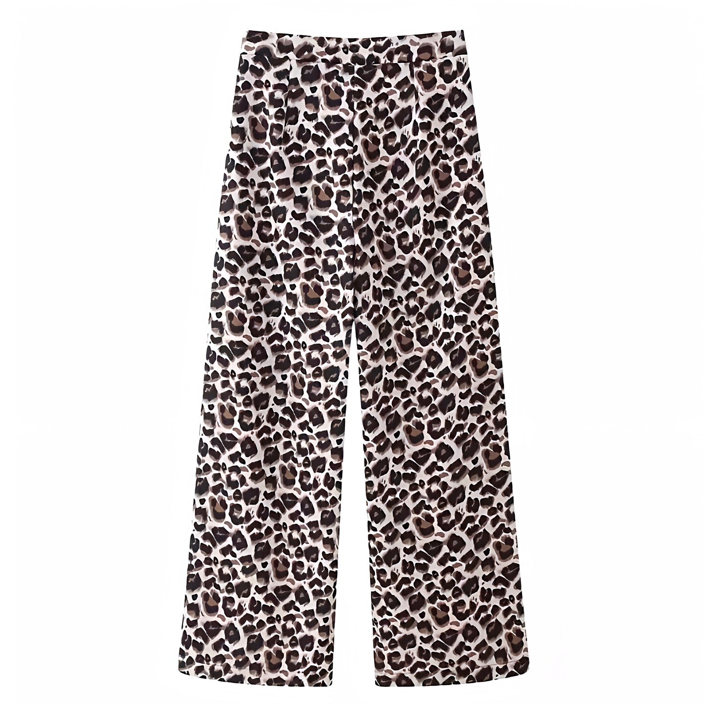 Leopard print vintage mid-rise wide leg trouser pants for women featuring a soft structured fabric, animal cheetah print pattern, and full-length relaxed silhouette. These brown and black patterned trousers are inspired by vintage and Y2K fashion, offering a chic, trendy, and timeless look. Perfect for streetwear, festivals, and elevated everyday outfits. Ships globally and worldwide to the US, UK, Canada, Australia, and all major European countries.