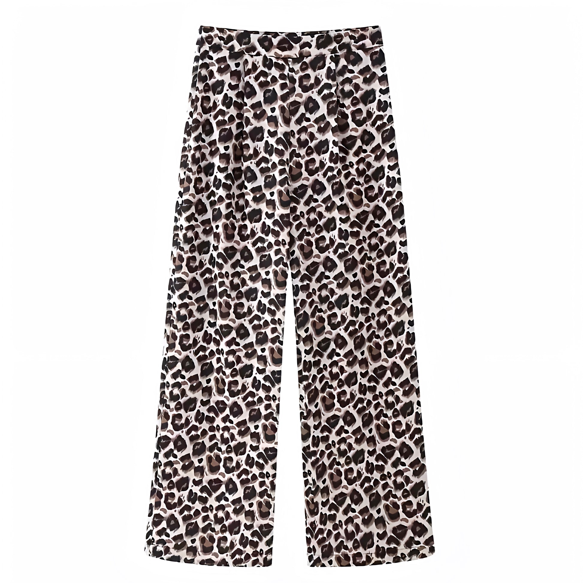 Leopard print vintage mid-rise wide leg trouser pants for women featuring a soft structured fabric, animal cheetah print pattern, and full-length relaxed silhouette. These brown and black patterned trousers are inspired by vintage and Y2K fashion, offering a chic, trendy, and timeless look. Perfect for streetwear, festivals, and elevated everyday outfits. Ships globally and worldwide to the US, UK, Canada, Australia, and all major European countries.