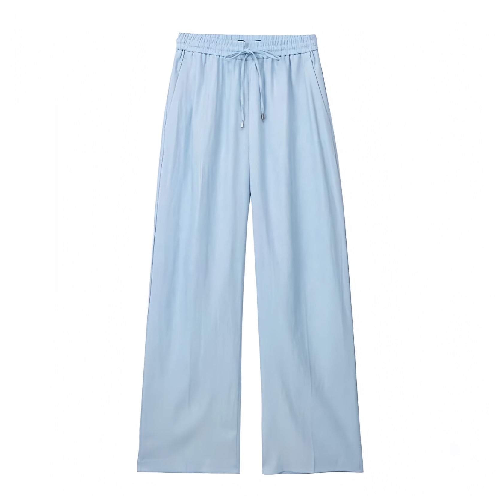 Light blue linen mid-rise wide leg drawstring pants for women featuring soft breathable fabric, adjustable waistband, and relaxed silhouette. Flowy and lightweight, perfect for summer, beach, or resort wear. Designed for chic minimalist style, coastal granddaughter fashion, and Scandinavian-inspired elegance. Ideal for vacations or everyday comfort. Ships worldwide to the US, UK, Canada, Australia, and across Europe and Asia.