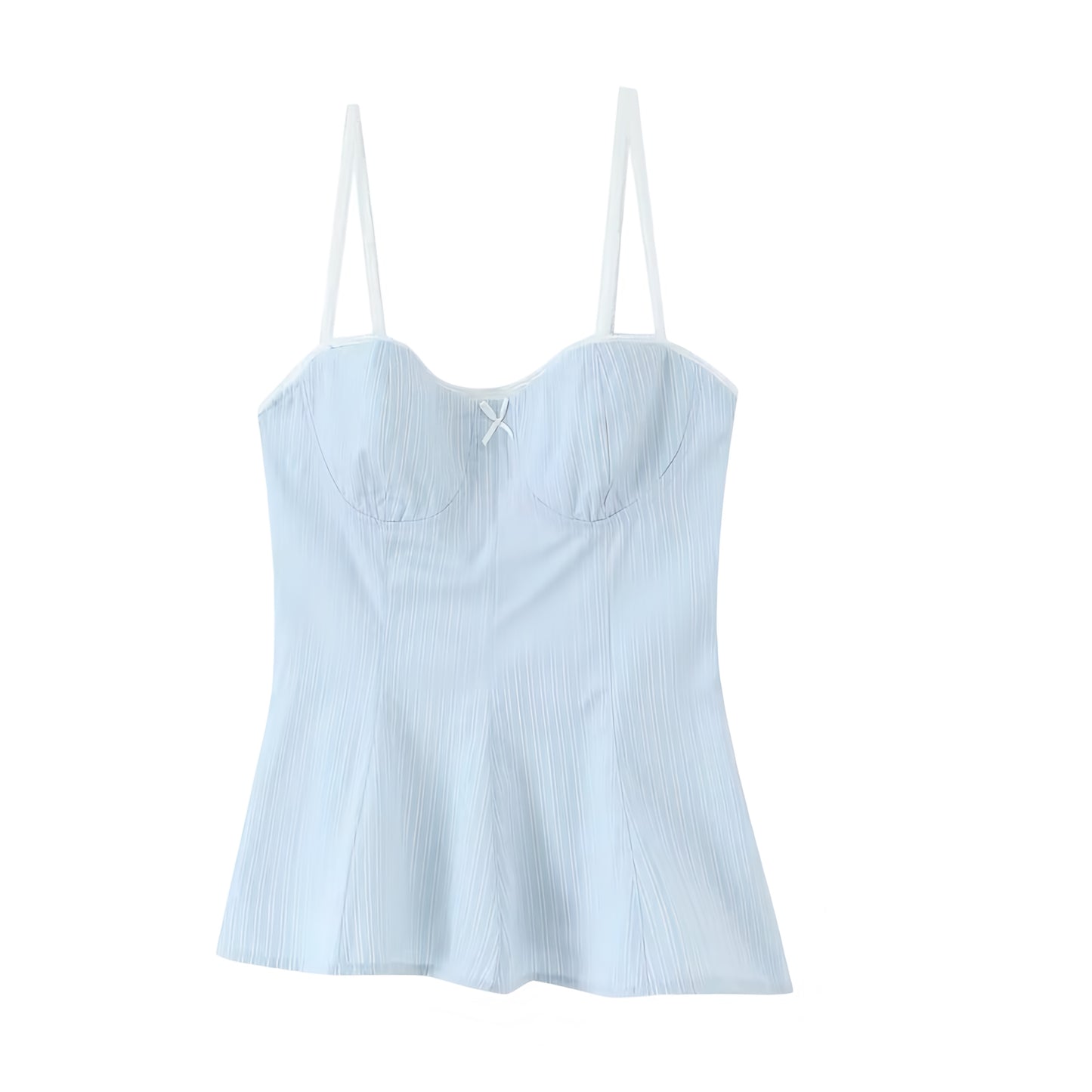 Light Blue Striped Bow Lace Trim Corset Camisole Tank Top Bustier Slim Fit Crop Blouse with Sweetheart Neckline Peplum Flared Ruffle Trim Plissé Pleated Sleeveless Backless Preppy Y2K Summer 2025 Fashion Available worldwide with fast shipping to US, UK, Canada, Australia, France, Germany, Denmark, Europe, and Asia.