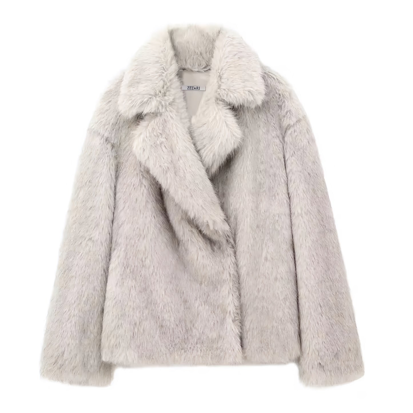Light brown faux fur oversized long sleeve jacket for women and teens, satin lined fuzzy soft cozy warm thick luxury fur coat with collared v-neck split neck, elegant feminine trendy Y2K chic fashionable outerwear for fall autumn winter 2025, stylish Scandinavian Copenhagen streetwear ski outfit après ski snow trip night out cool girl it girl fashion, with global worldwide shipping to US UK Canada Australia Europe and Asia.