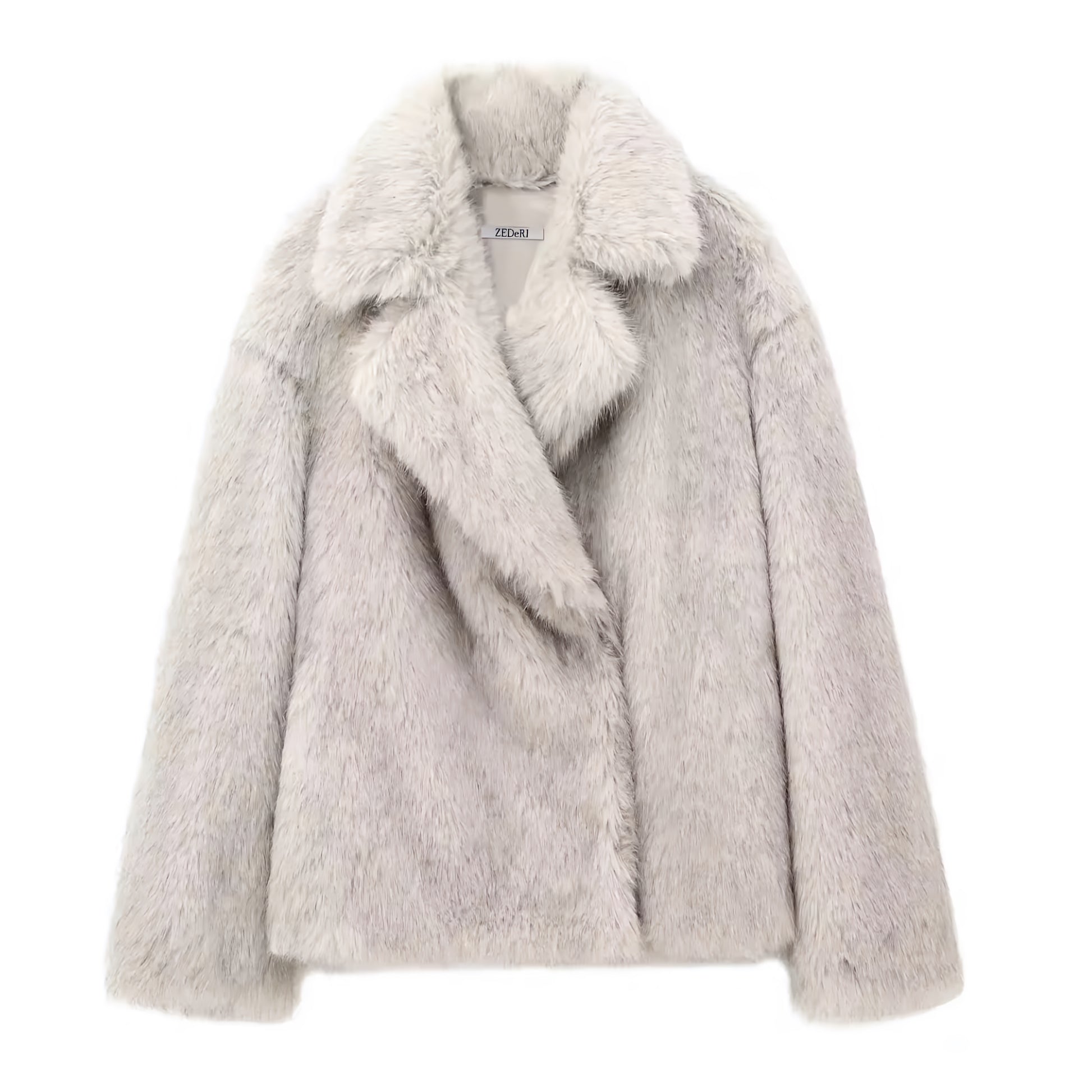 Light brown faux fur oversized long sleeve jacket for women and teens, satin lined fuzzy soft cozy warm thick luxury fur coat with collared v-neck split neck, elegant feminine trendy Y2K chic fashionable outerwear for fall autumn winter 2025, stylish Scandinavian Copenhagen streetwear ski outfit après ski snow trip night out cool girl it girl fashion, with global worldwide shipping to US UK Canada Australia Europe and Asia.