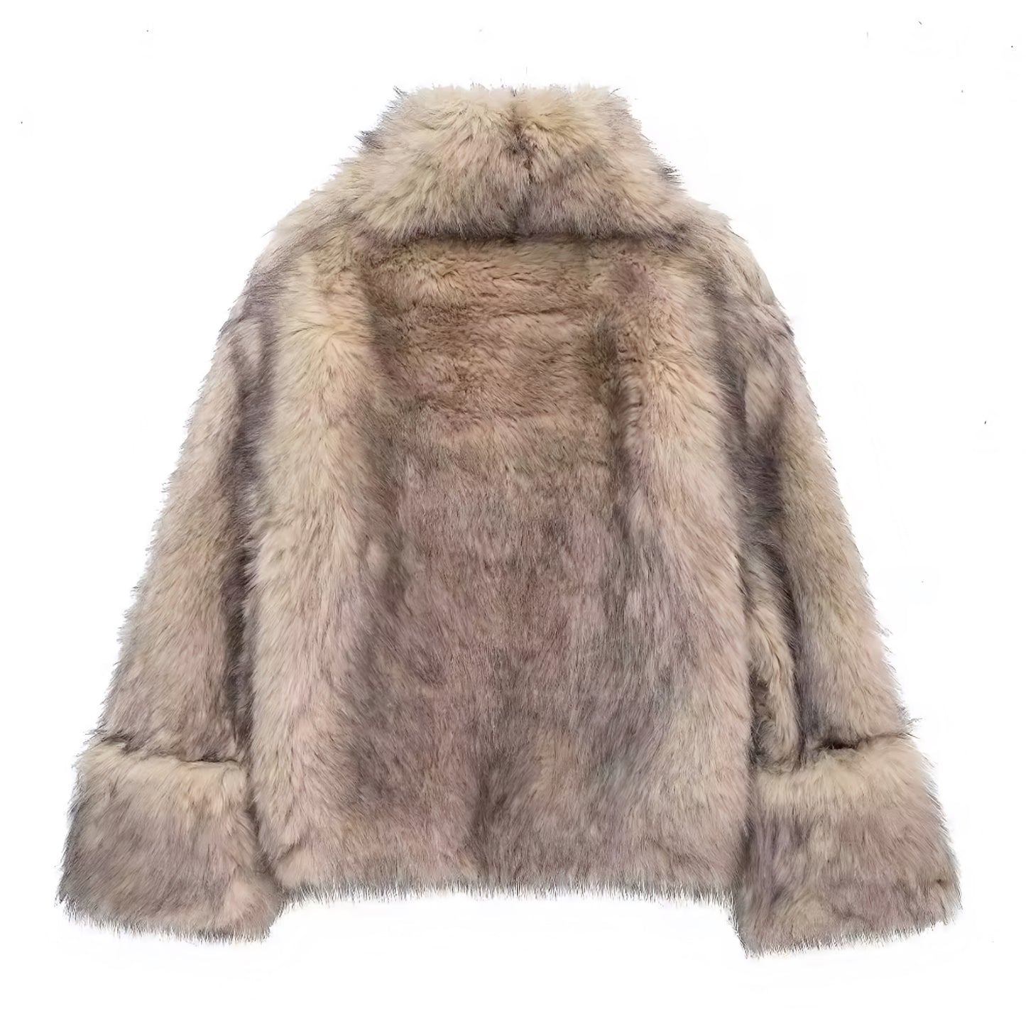 Light brown faux fur oversized cropped pullover coat with turtleneck for women and teens, satin lined soft fuzzy cozy warm thick luxury faux fur jacket, elegant beige multicolor feminine Y2K chic outerwear for fall autumn winter 2025, stylish Scandinavian Copenhagen streetwear ski trip apres ski snow day outfit, cool girl it girl fashion with global worldwide shipping to US UK Canada Australia Europe and Asia.