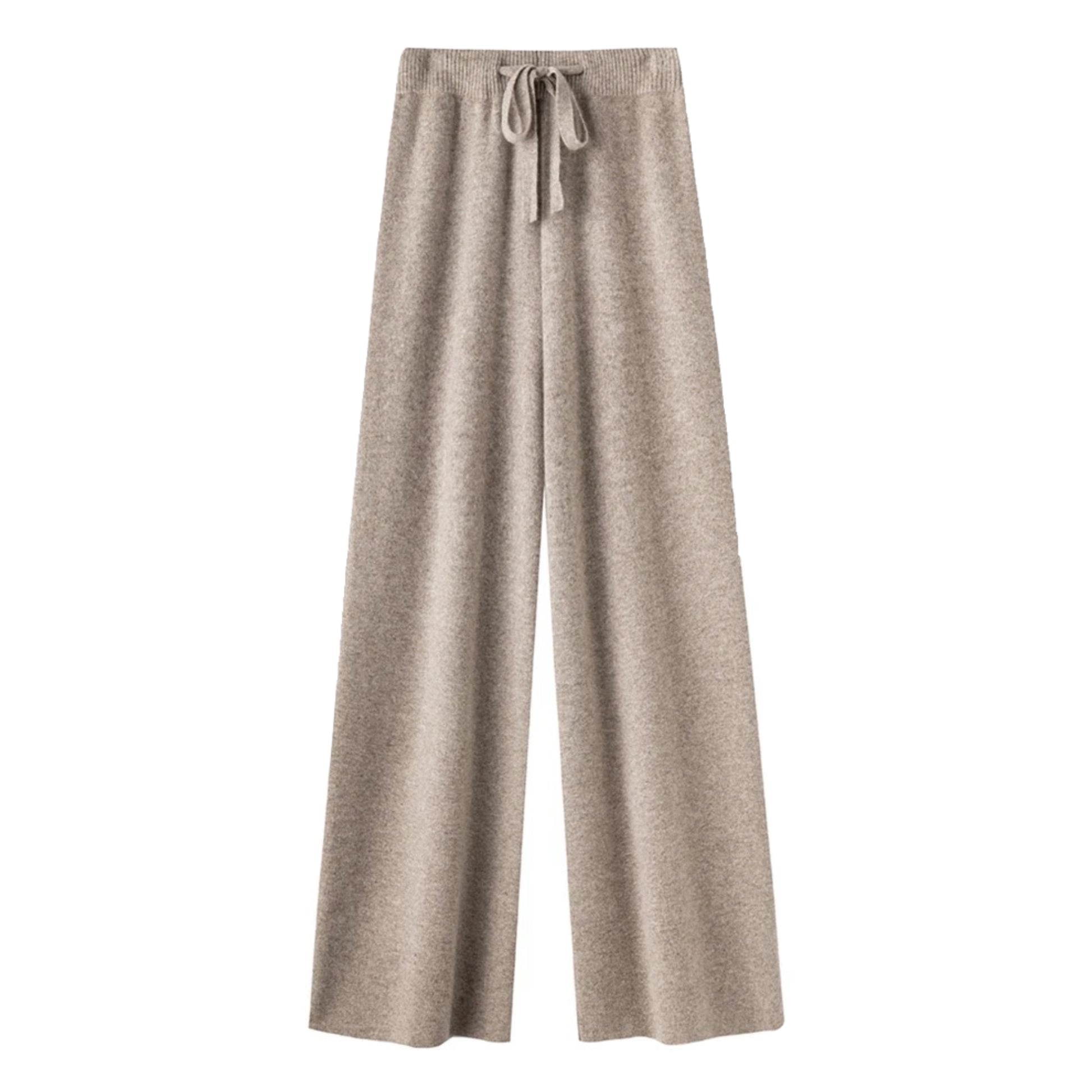Light brown knit straight leg mid-rise lounge pants for women made from soft, cozy, and thick knitted wool-blend fabric. These elevated knitwear trousers feature a relaxed silhouette and a classic mid-rise waist, ideal for casual or minimalist everyday wear. Perfect for cozy lounge days, streetwear layering, or après-ski outfits. Chic neutral color flatters all skin tones. Ships globally and worldwide to the US, UK, Canada, Australia, and throughout Europe.