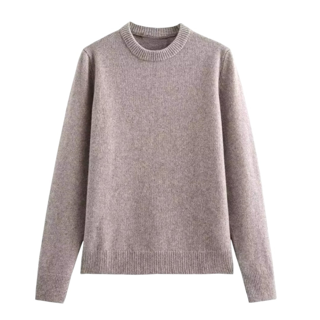 Light brown knit woolen long sleeve pullover sweater for women and teens, soft chunky knit jumper with fuzzy cozy warm thick texture, oversized elegant trendy chic preppy knitwear for fall autumn winter 2025, Zara and Aritzia dupe fashion sweater with neutral desert-grey tone and global worldwide shipping to US, UK, Canada, Europe, Australia, Asia from Dazey Hill.
