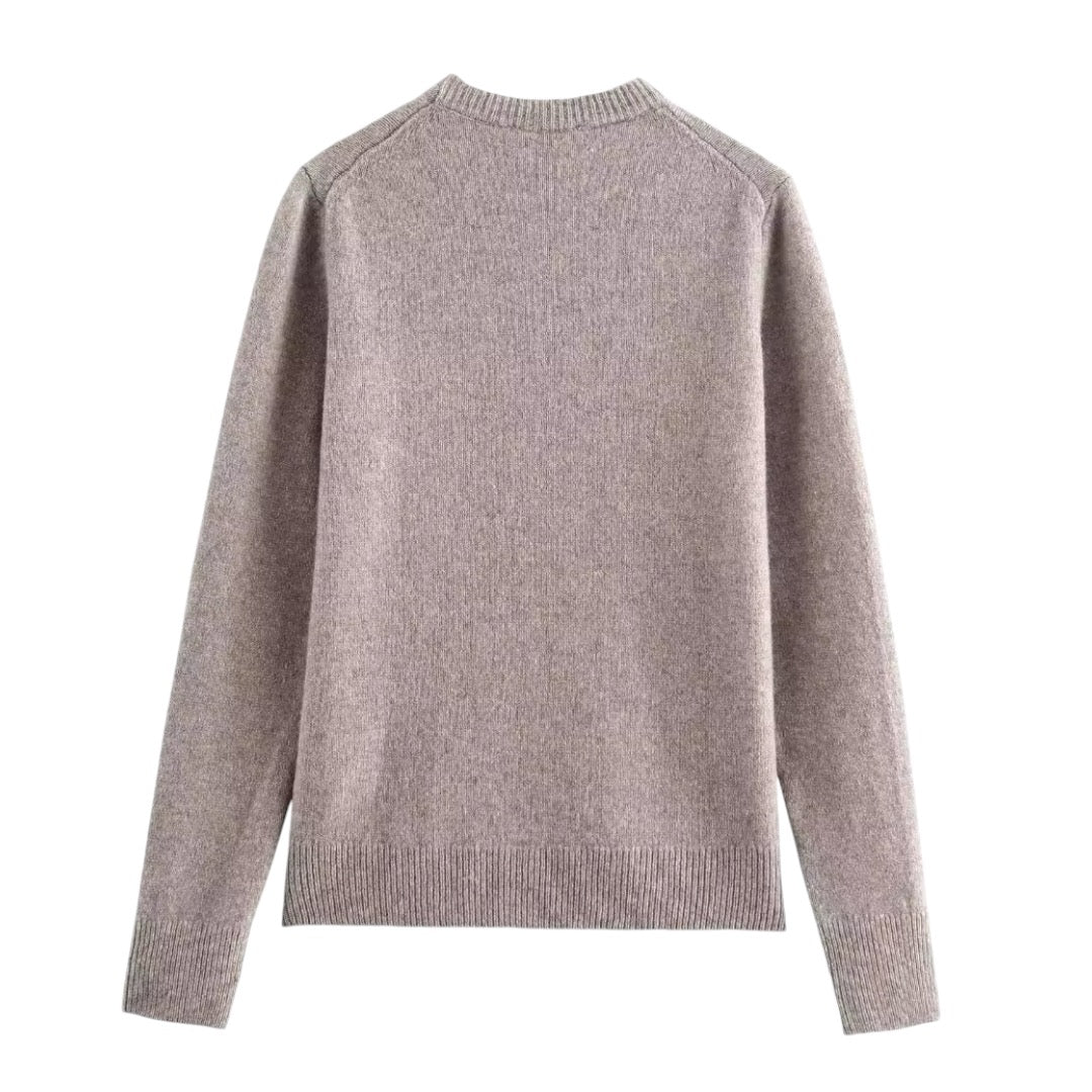 Light brown knit woolen long sleeve pullover sweater for women and teens, soft chunky knit jumper with fuzzy cozy warm thick texture, oversized elegant trendy chic preppy knitwear for fall autumn winter 2025, Zara and Aritzia dupe fashion sweater with neutral desert-grey tone and global worldwide shipping to US, UK, Canada, Europe, Australia, Asia from Dazey Hill.