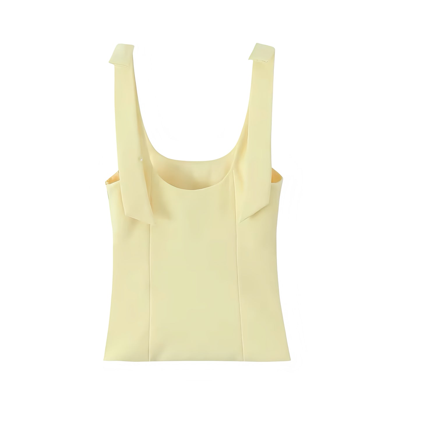 Light Yellow Butter Yellow Bow Spaghetti Strap Bustier Corset Tank Top Slim Fit Bodycon Square Neckline Sleeveless Backless Crop Camisole Blouse Women Teens Y2K Preppy Coquette Summer 2025 Fashion Available worldwide with fast shipping to US, UK, Canada, Australia, France, Germany, Denmark, Europe, and Asia.