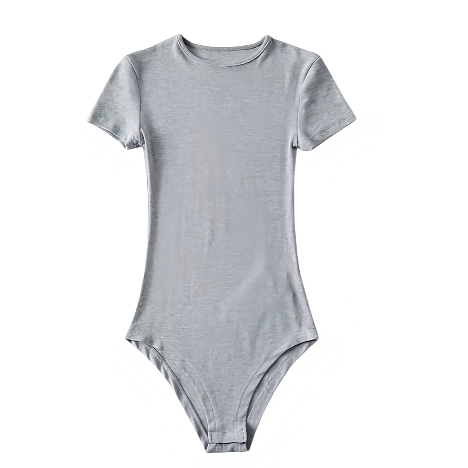 Light grey bodycon short sleeve bodysuit featuring a sleek slim fit silhouette and crewneck design. Made from a soft, breathable cotton blend with seamless stretch for a flattering and comfortable fit. A versatile, minimalist essential for layering or casual everyday wear. Perfect neutral wardrobe staple for 2025. Ships globally to the US, UK, Canada, Australia, New Zealand, Europe, Asia, and more.

