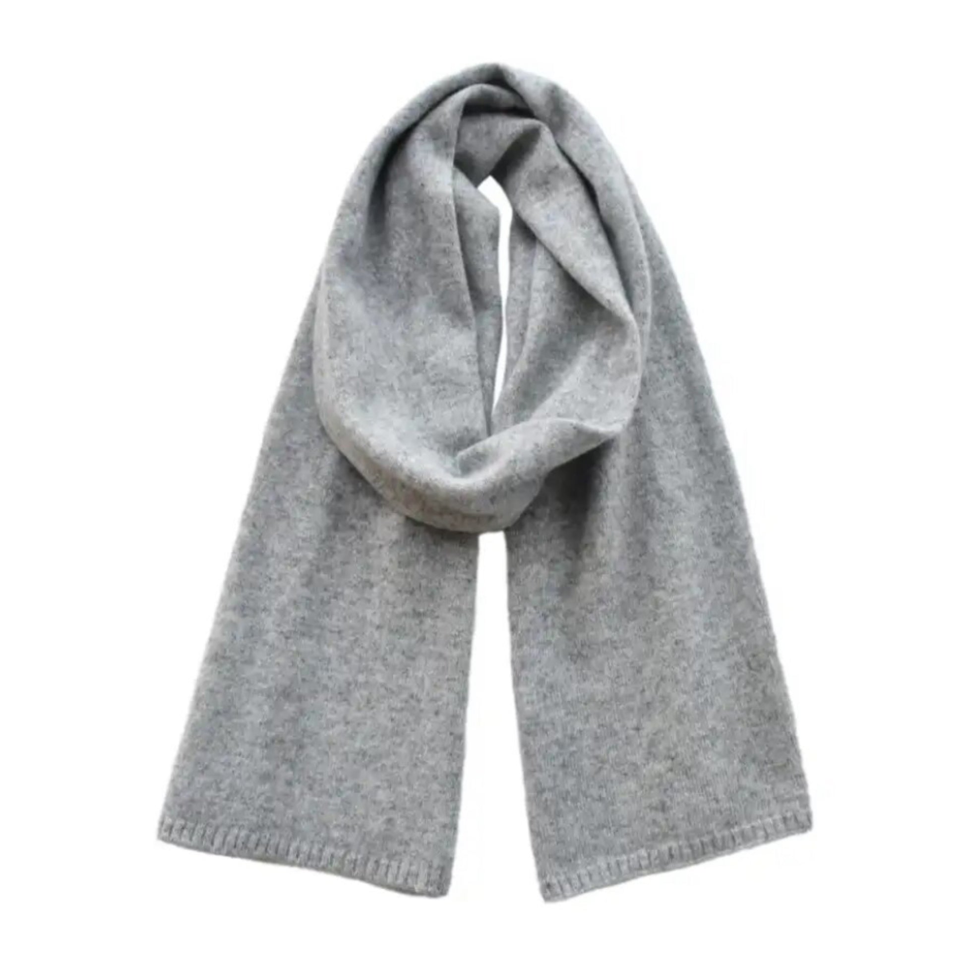 Light grey oversized knit wool scarf for women made from soft, plush wool blend yarn. Thick, cozy, and warm chunky knit texture perfect for layering and draping over coats and sweaters in fall and winter. Minimalist, elegant, and versatile neutral heather gray design ideal for casual and chic outfits. Luxury cold-weather accessory for women and teens. Ships globally to US, UK, Canada, Australia, New Zealand, and all of Europe and Asia.