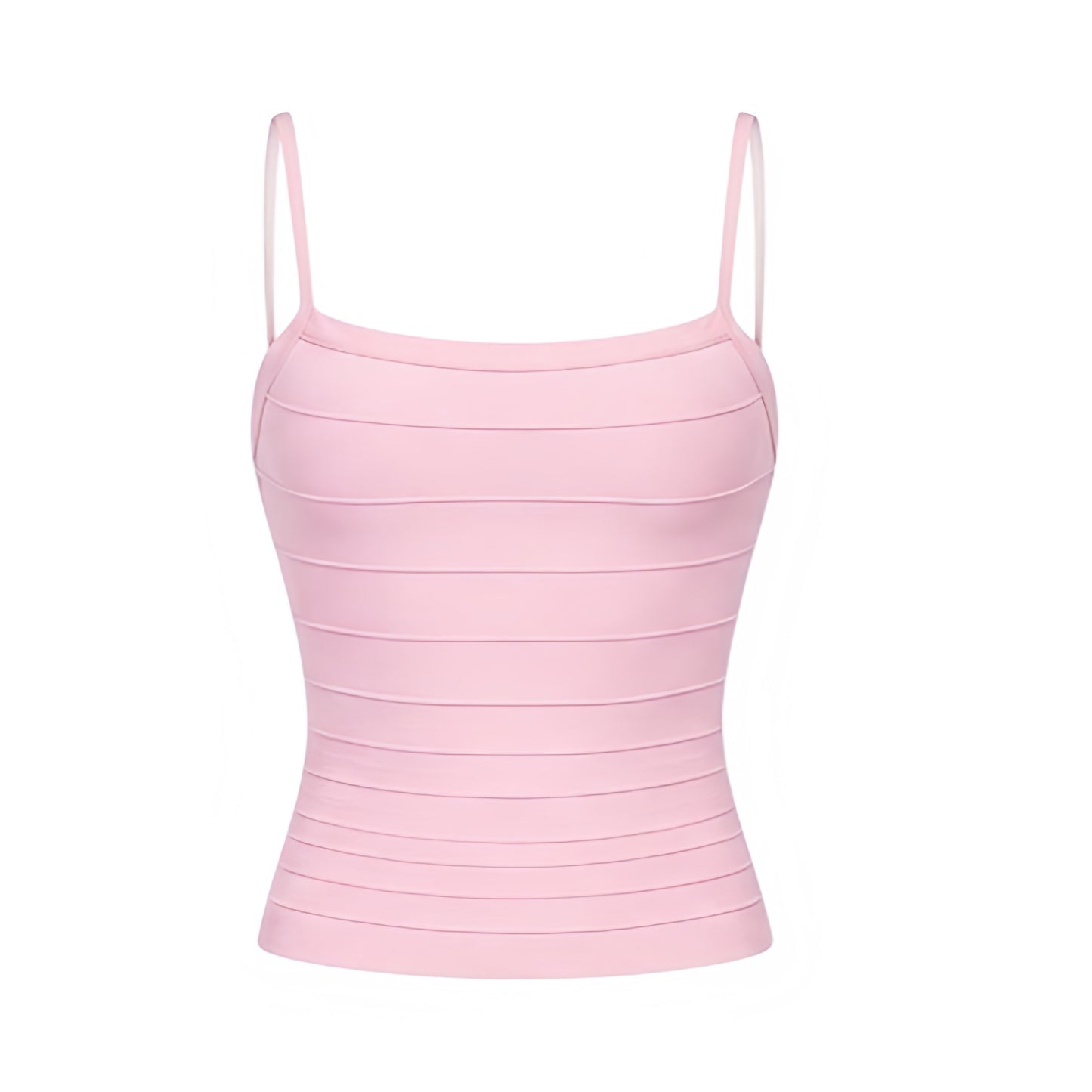 Light pink bodycon sleeveless corset bandage top with fitted slim fit silhouette, baby pink pastel pink bubblegum pink color, spaghetti straps, square neckline, plunging neckline, bustier corset design, cropped length, Y2K bandage top, coquette top, womens going out outfit, party outfit, clubwear, baddie outfit, summer outfit, 2000s fashion, ships worldwide.