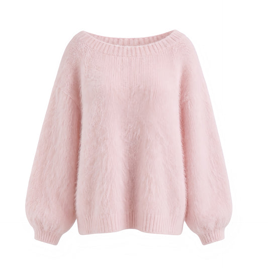 Light pink knit woolen oversized long sleeve pullover sweater for women and teens. Soft, cozy, thick, and fuzzy knitwear with a crewneck round neckline and baggy relaxed fit. Pastel pink chunky knit jumper perfect for fall, autumn, and winter 2025. Feminine, elegant, and trendy Scandinavian preppy fashion inspired by Copenhagen street style, Stockholm chic, après ski, and pink winter looks. Ships globally to the US, UK, Canada, Australia, New Zealand, Europe, Asia, France, Germany, Italy, Spain, Denmark.