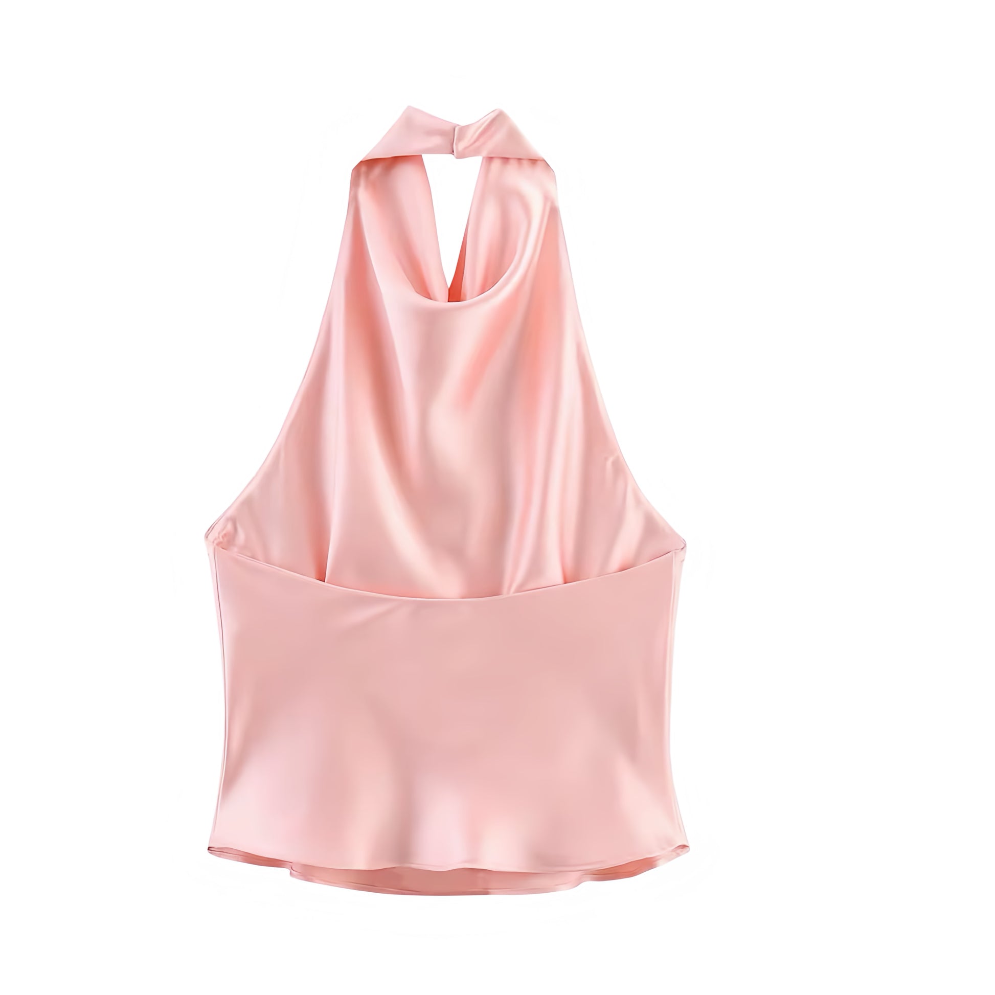 Light Pink Satin Draped Scoop Neck V-Neck Ruched Halter Crop Tank Top Camisole Blouse Sleeveless Backless Slim Fit Women Teens Coquette Preppy Chic Aritzia Dupe Y2K Summer 2025 Fashion Available worldwide with fast shipping to US, UK, Canada, Australia, France, Germany, Denmark, Europe, and Asia.