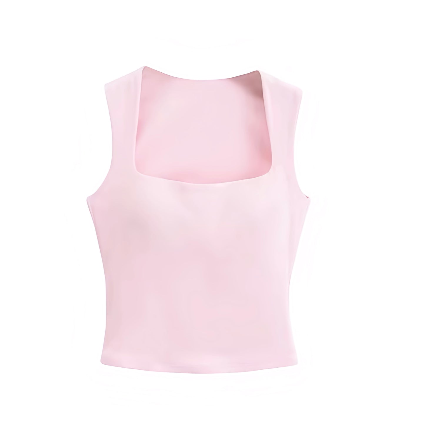 Light pink slim fit square neckline sleeveless tank top. Solid crop top corset bustier baby tee blouse with elegant feminine bodycon silhouette. Women’s and teens’ summer and fall 2025 fashion. Chic coquette Y2K trendy everyday casual wear. Perfect for holiday, vacation, school, sorority rush, evening events, party, night out, going out, sexy club wear, preppy style fashion. Ships worldwide to USA, Australia, New Zealand, UK, Canada, Germany, France, Ireland, Denmark, Sweden, Switzerland, Spain, Europe 