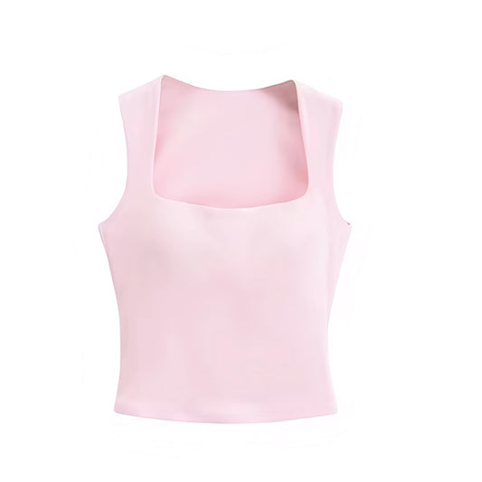 Light pink slim fit square neckline sleeveless tank top. Solid crop top corset bustier baby tee blouse with elegant feminine bodycon silhouette. Women’s and teens’ summer and fall 2025 fashion. Chic coquette Y2K trendy everyday casual wear. Perfect for holiday, vacation, school, sorority rush, evening events, party, night out, going out, sexy club wear, preppy style fashion. Ships worldwide to USA, Australia, New Zealand, UK, Canada, Germany, France, Ireland, Denmark, Sweden, Switzerland, Spain, Europe 