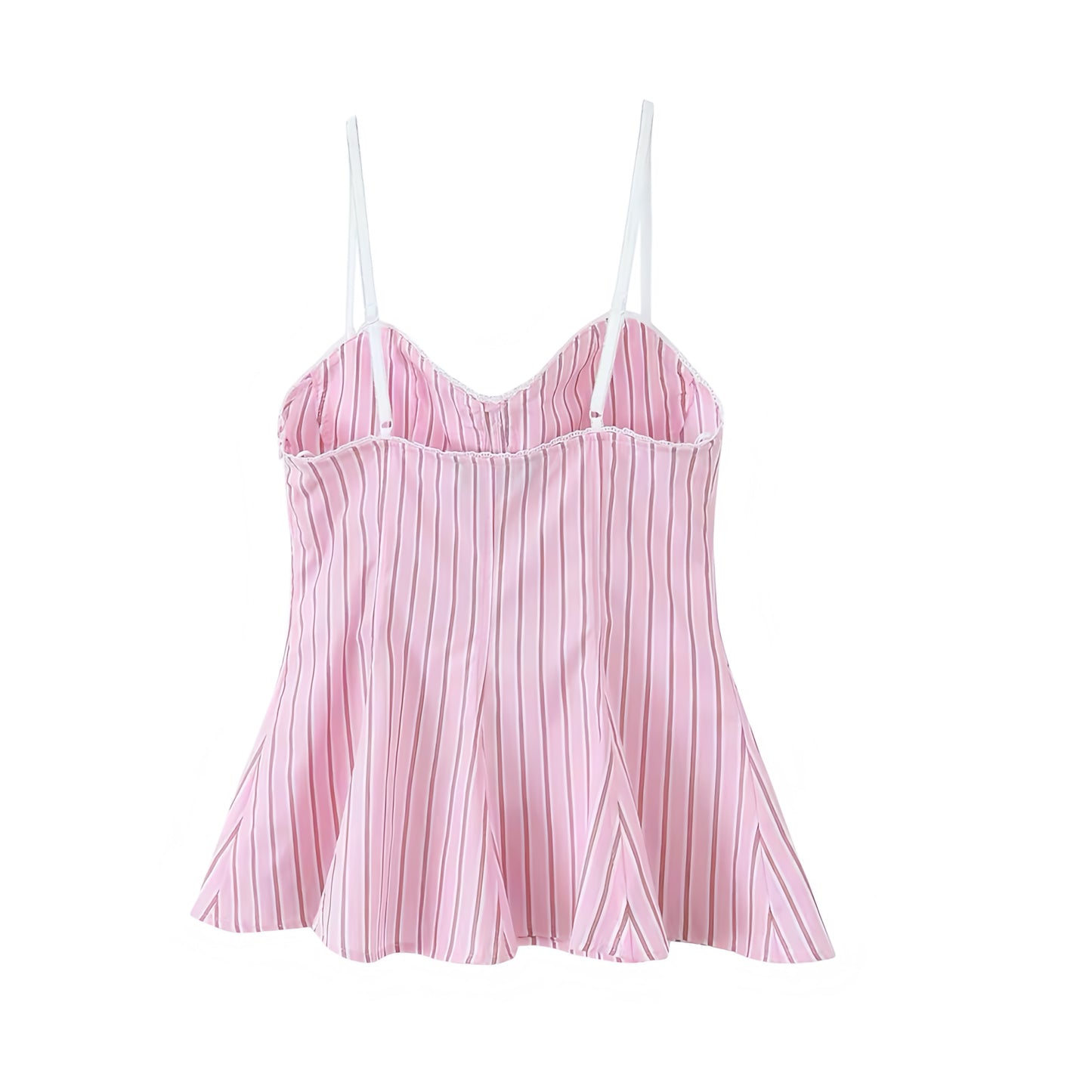 Light Pink Striped Bow Lace Trim Corset Camisole Tank Top Bustier Slim Fit Crop Blouse with Sweetheart Neckline Peplum Flared Ruffle Trim Plissé Pleated Sleeveless Backless Preppy Y2K Summer 2025 Fashion Available worldwide with fast shipping to US, UK, Canada, Australia, France, Germany, Denmark, Europe, and Asia.