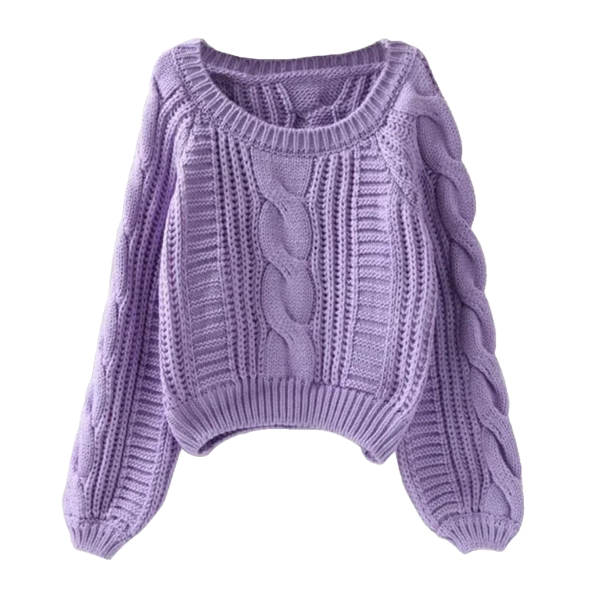 Light purple cable knit oversized long sleeve pullover sweater for women and teens, soft cozy chunky knitted jumper with ribbed textured pattern and round neckline, thick warm pastel lilac knitwear for fall autumn winter 2025, feminine Scandinavian and preppy style sweater, clean-girl soft-girl streetwear outfit, Zara and Aritzia dupe fashion, elegant cozy everyday knit, ships globally and worldwide to US, UK, Canada, Europe, Australia, and Asia.