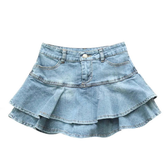 light-bleach-wash-blue-faded-denim-jean-layered-ruffle-trim-mid-low-rise-waisted-slim-fit-micro-mini-skirt-skort-with-shorts-women-ladies-chic-trendy-spring-2024-summer-vintage-casual-feminine-party-date-night-out-sexy-club-wear-western-cow-girl-country-style-y2k-90s-minimalist-zara-revolve-aritzia-reformation-white-fox-princess-polly-babyboo-edikted-jaded-london-iamgia-pacsun-levi