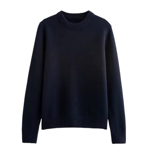 Navy blue knit woolen long-sleeve pullover sweater for women and teens, dark-blue chunky knit jumper with soft fuzzy cozy warm texture, oversized elegant trendy chic preppy streetwear knitwear for fall autumn winter 2025. Aritzia dupe and Zara-inspired feminine fashion sweater with global worldwide shipping to US, UK, Canada, Europe, Australia, and Asia from Dazey Hill.