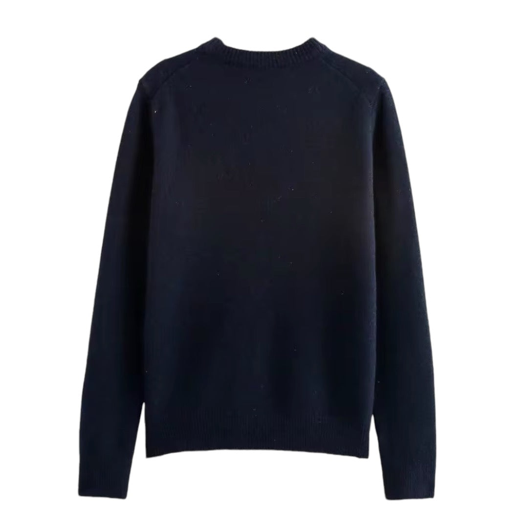 Navy blue knit woolen long-sleeve pullover sweater for women and teens, dark-blue chunky knit jumper with soft fuzzy cozy warm texture, oversized elegant trendy chic preppy streetwear knitwear for fall autumn winter 2025. Aritzia dupe and Zara-inspired feminine fashion sweater with global worldwide shipping to US, UK, Canada, Europe, Australia, and Asia from Dazey Hill.