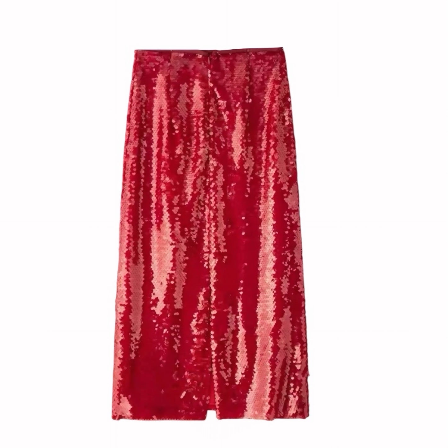 Red Sequin Embellished Slim Fit Low-Rise Maxi Skirt