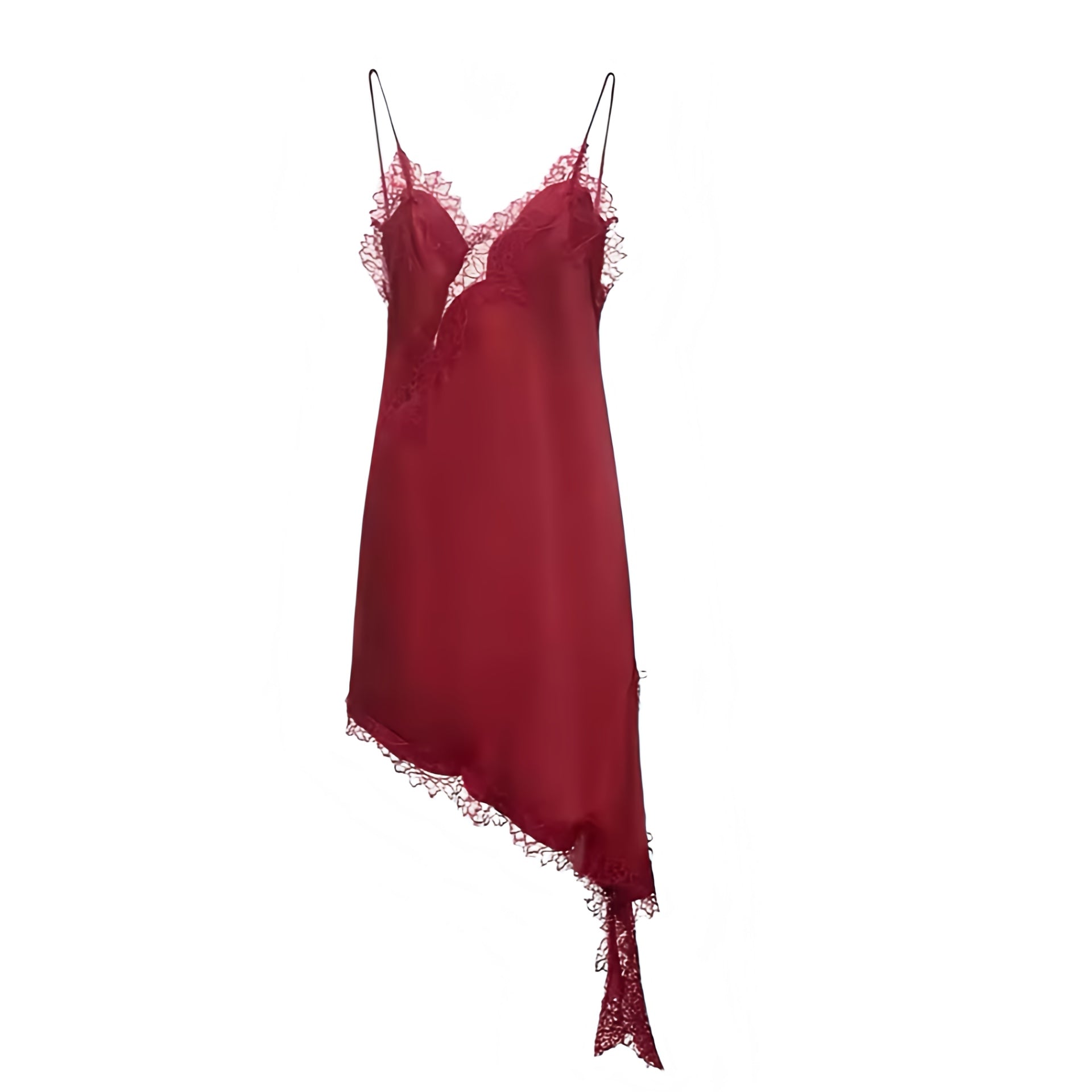 Scarlet Red Satin Lace Trim Bodycon V-Neck Backless Midi Slip Dress – Dazey Hill