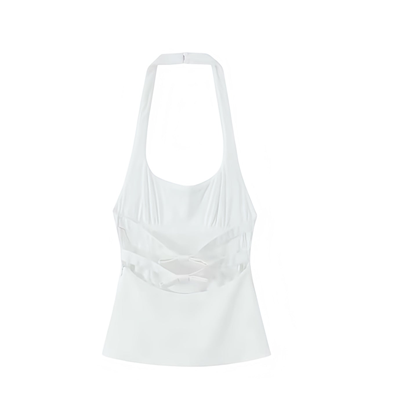 White backless corset halter tank top with slim fit bustier bodycon square neckline, spaghetti straps, bow detail, sleeveless crop blouse – chic sexy trendy preppy coquette summer 2025 women’s and teens fashion for casual everyday wear, vacation, party, brunch, school, sorority rush, night out, clubwear