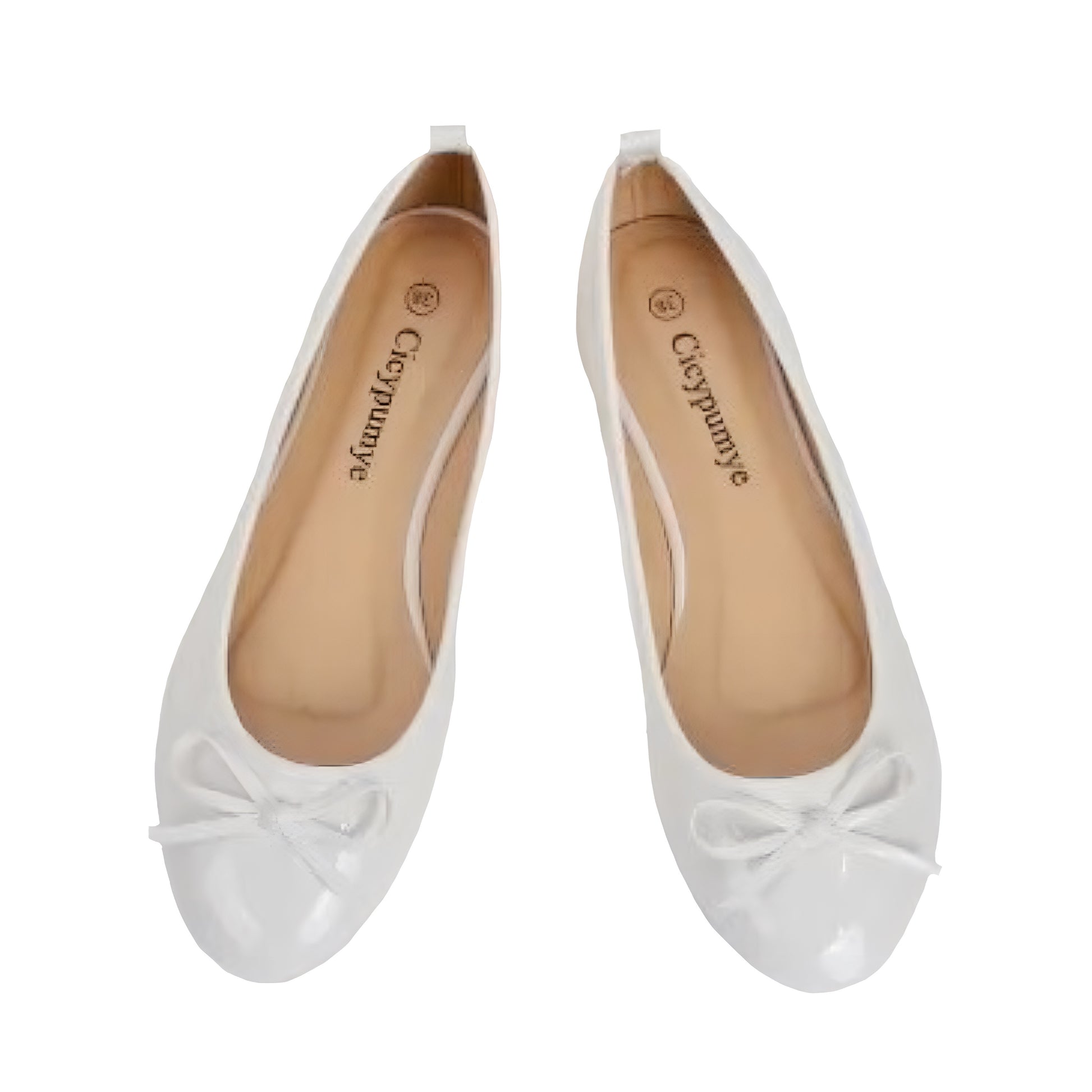 White faux patent leather ballet flats featuring a glossy high-shine finish and feminine bow detail. Designed with a smooth vegan-friendly upper, soft cushioned insole, and rounded toe for a classic silhouette. Lightweight and comfortable with a low heel. Perfect for everyday wear, work, or travel. Elegant Parisian chic flats shipped worldwide to the US, UK, Canada, Australia, New Zealand, and across Europe and Asia.

