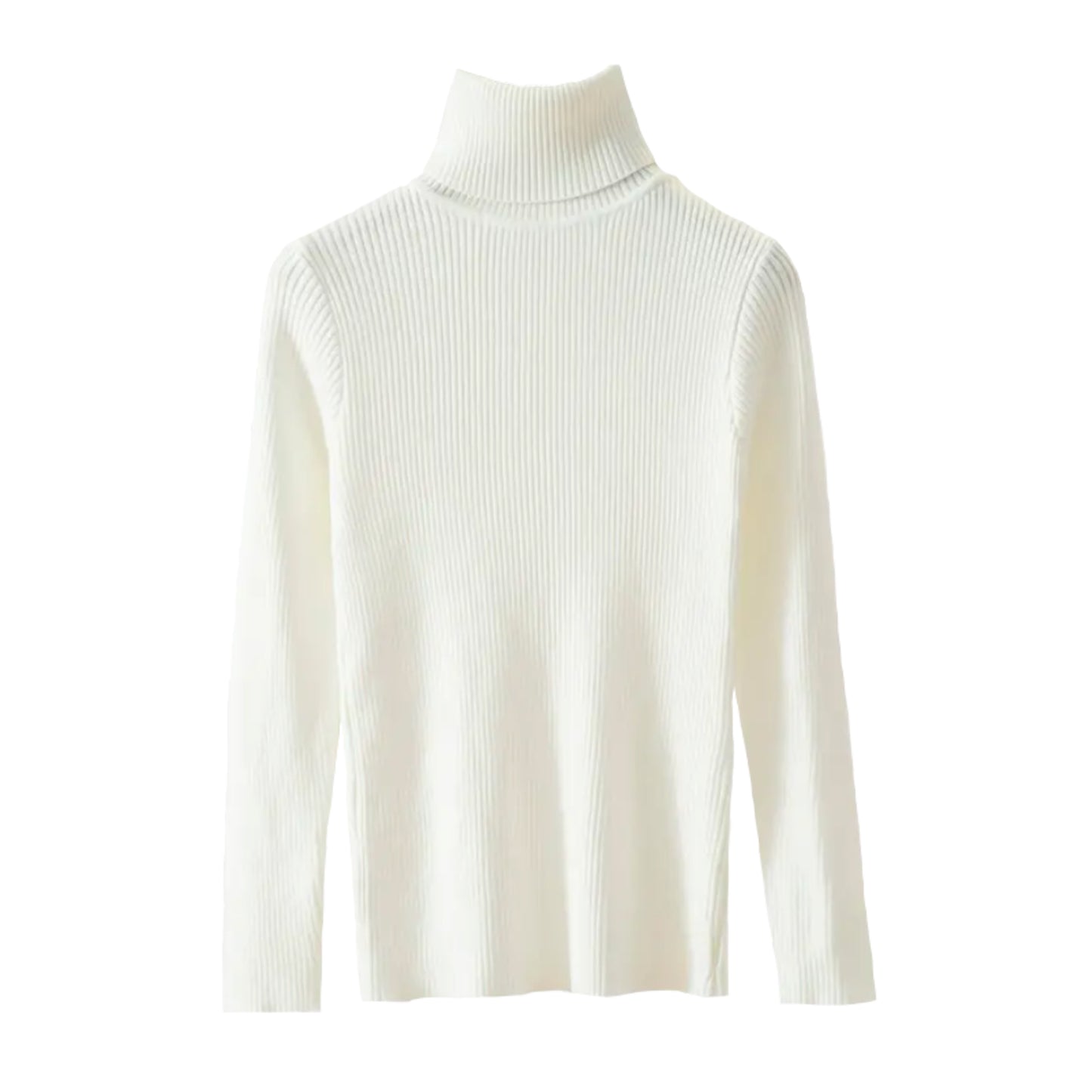 White Knitted Ribbed Slim Fit Long Sleeve Turtleneck Sweater Top for women and teens. Soft, lightweight, and cozy ribbed knitwear with a tight-fitting silhouette and high neckline. Elegant, trendy, and feminine long-sleeve turtleneck top perfect for fall, winter, and everyday wear. Scandinavian, soft girl, clean girl, and preppy aesthetic knitwear. Ships globally and worldwide to the US, UK, Canada, Australia, Europe, Asia, and more.