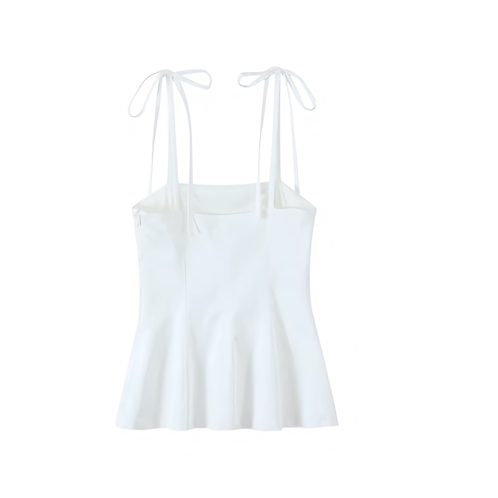 White Bow Spaghetti Strap Corset Bustier Slim Fit Bodcon Crop Tank Top Blouse with Peplum Flared Ruffle Trim Plissé Pleated Square Neckline Sleeveless Backless Chic Preppy Coquette Y2K Summer 2025 Fashion