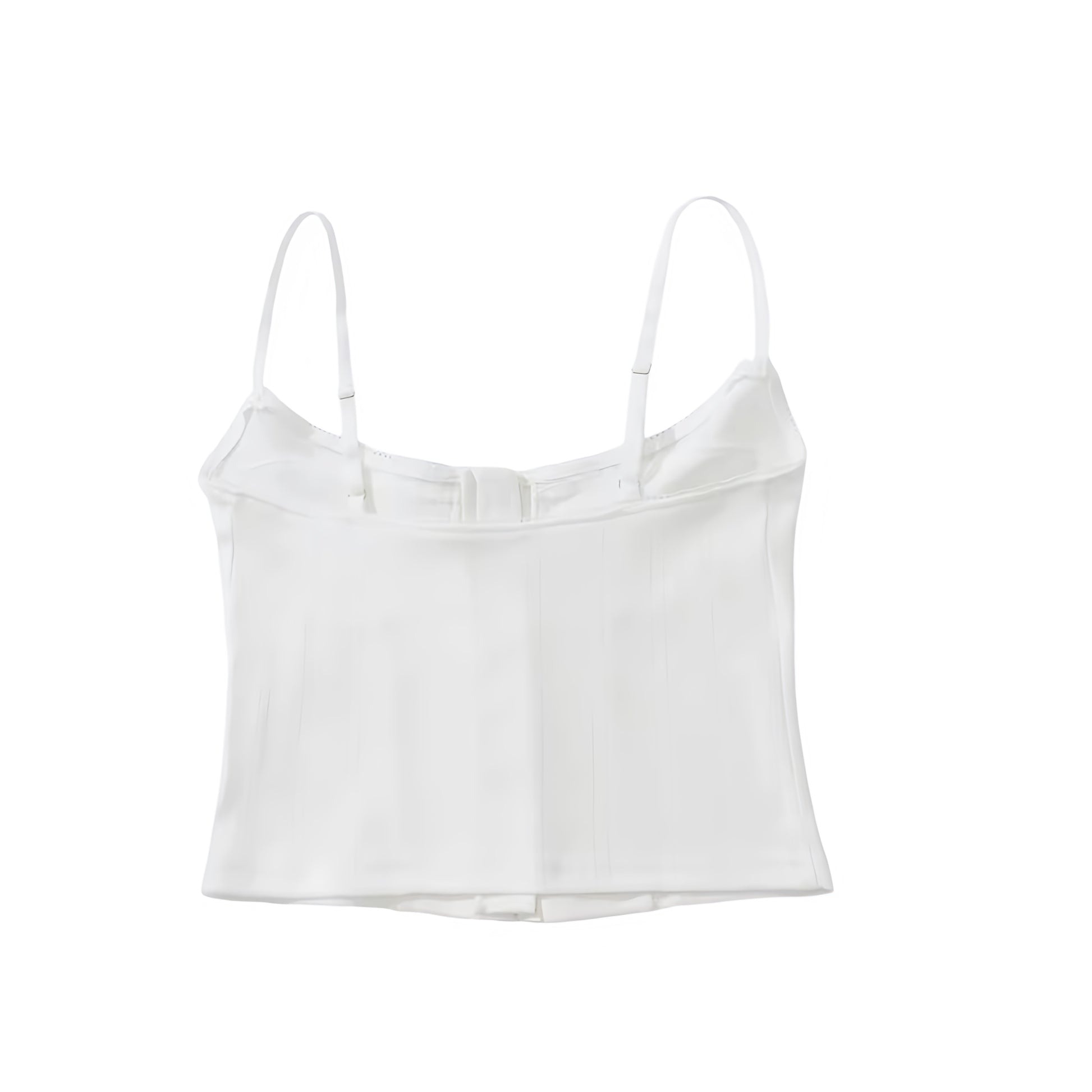 White Spaghetti Strap Corset Crop Top Bustier Camisole Blouse in Slim Fit Bodycon Style with Sweetheart Neckline and Underwire Support, Sleeveless and Backless Crop Tank Top with Elegant Feminine Preppy Aesthetic, Perfect for Women and Teens Casual Everyday Outfits, Holiday and Vacation Looks, School and Sorority Rush Fashion, Summer 2025 Chic Party Outfits, Brunch Styling, Sexy Y2K Night Out Club Wear, Coquette That Girl It Girl Trendy Fashion Essential Shipping to US, UK, Canada, Australia, Europe