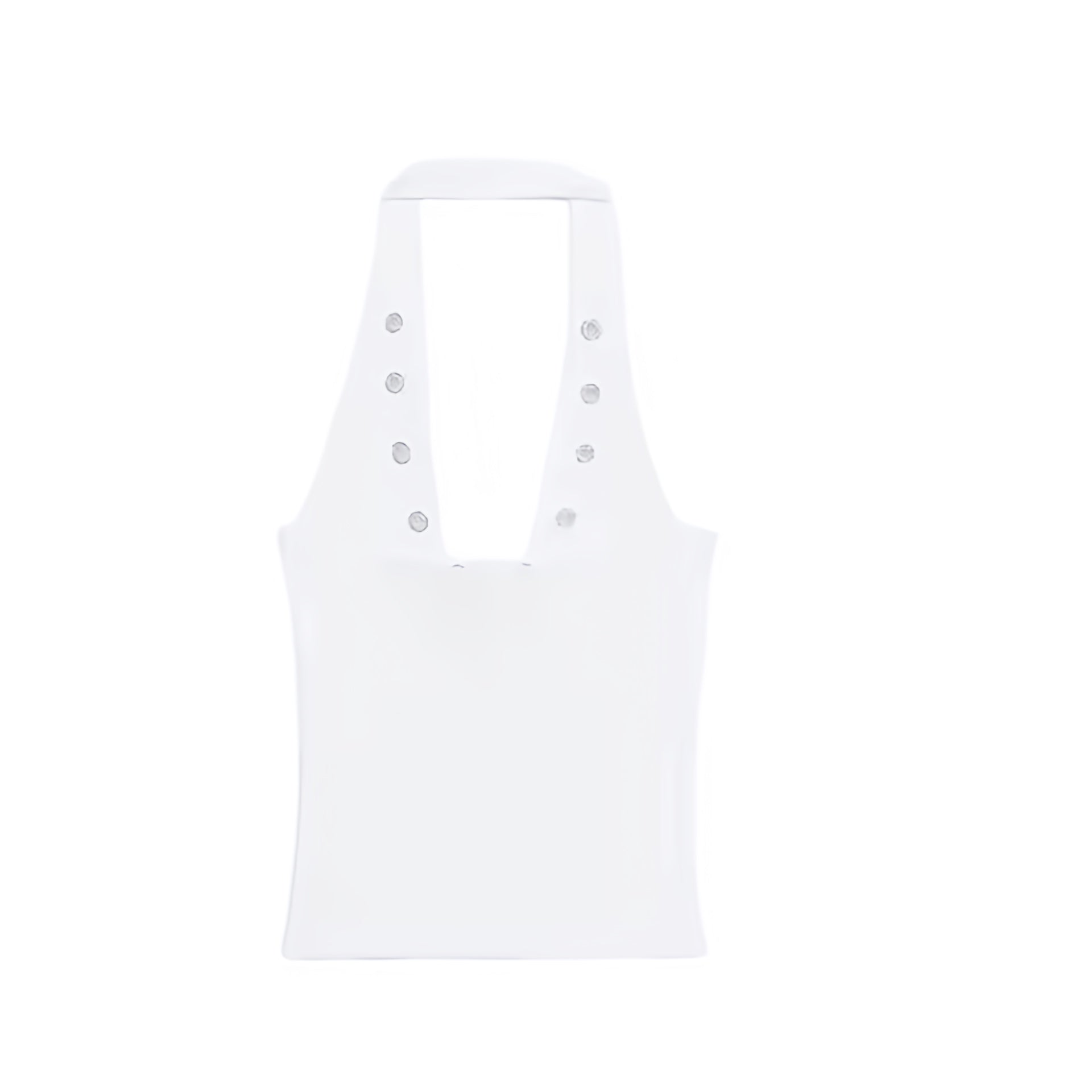 White slim fit studded sleeveless scoop-neck backless halter tank top with metallic accents, slim bodycon silhouette, skinny fit, and cropped design. Sexy corset-inspired camisole tank top for womens, teens, and ladies. Perfect for summer and fall 2025 vintage retro feminine fashion, casual everyday looks, chic Y2K coquette style, sexy night out outfits, evening party wear, trendy club wear, rave festival fashion, concert styles, western cowgirl and rockstar outfits, Ibiza style, boho chic, Stockholm style.