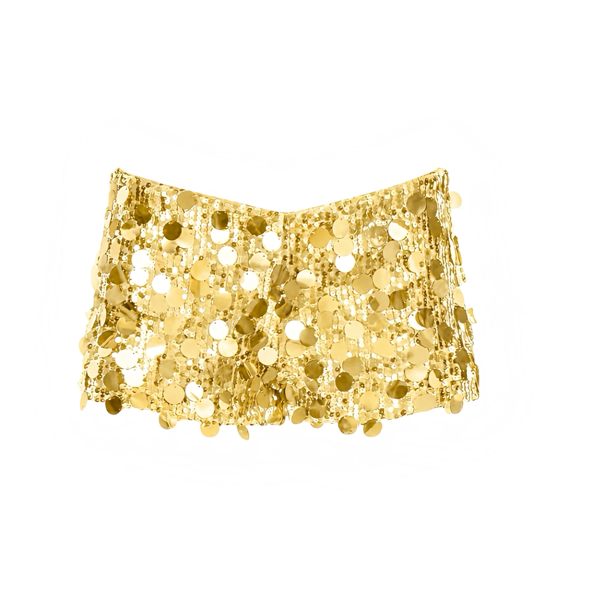 Yellow gold sequin embellished low-rise micro shorts in yellow gold, butter yellow and light yellow with sparkly, shimmery, glittery, sequined and beaded detailing. Slim fit bodycon skinny fit low-waisted short shorts, micro shorts, mini shorts and hot pants for women, teens and ladies. Perfect for Y2K style, 2000s fashion, party outfits, night out outfits, club wear, disco outfits, rave shorts, festival outfits, concert outfits, Ibiza style, baddie outfits, star girl aesthetic, mermaidcore, tropicalcore.