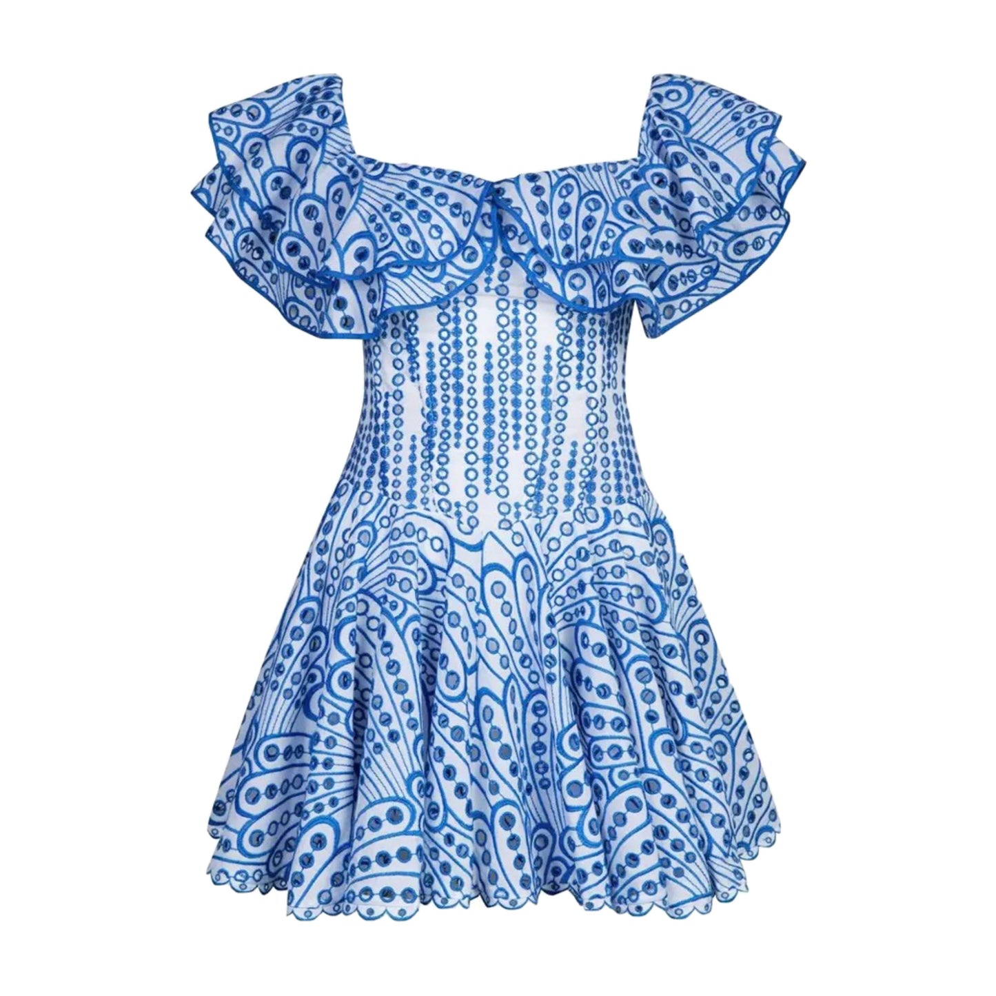 Capri Ruffle Trim Embroidered Mini Dress