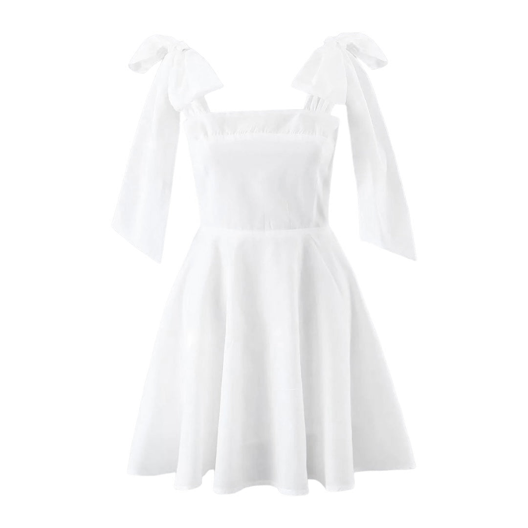 Tiffany White Bow Babydoll Mini Dress