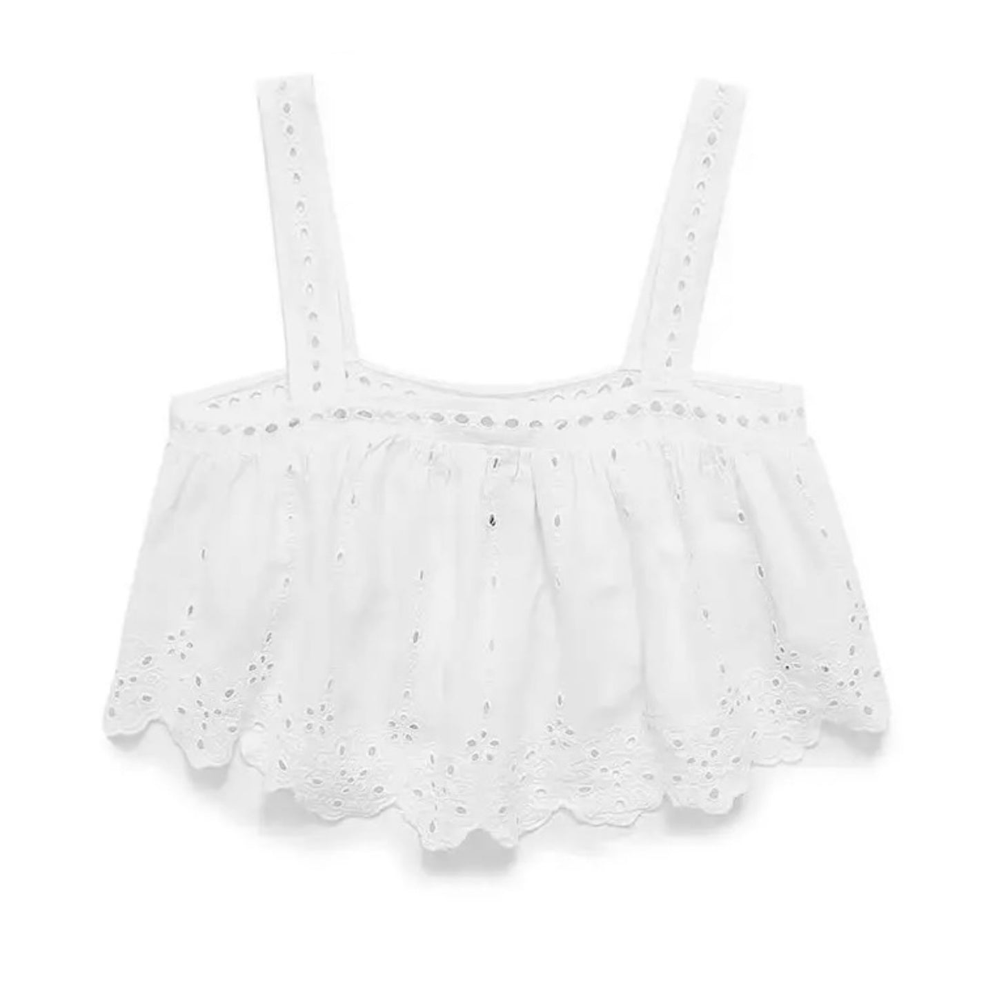 White Ruffled Embroidered Crop Top