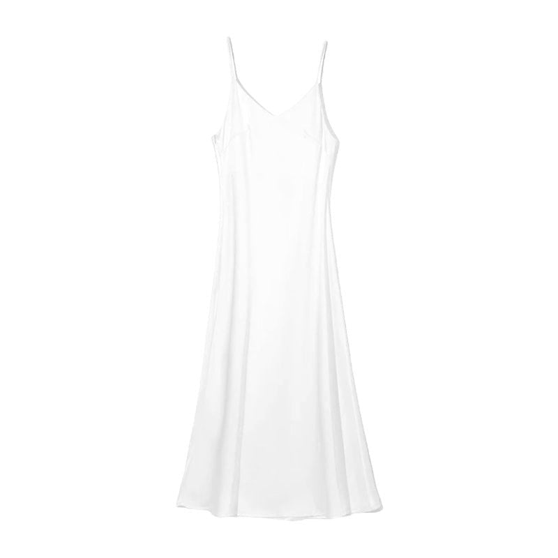 White Satin Spaghetti Strap V-Neck Sleeveless Maxi Slip Dress