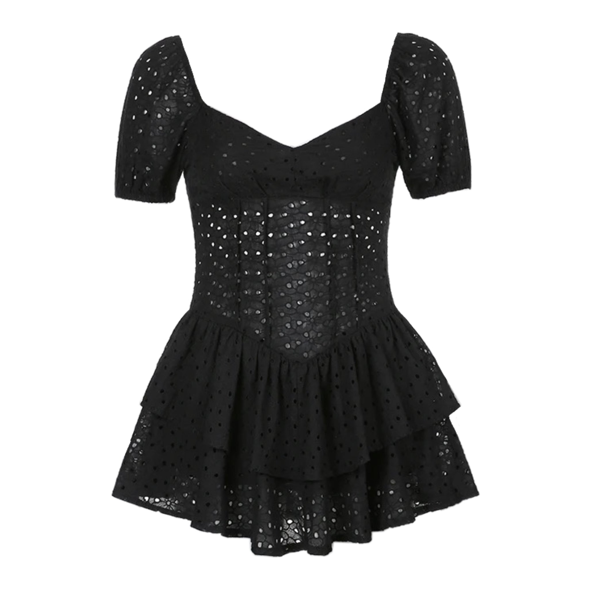 Black Eyelet Embroidered Layered Ruffle Puff Sleeve Mini Dress – Dazey Hill