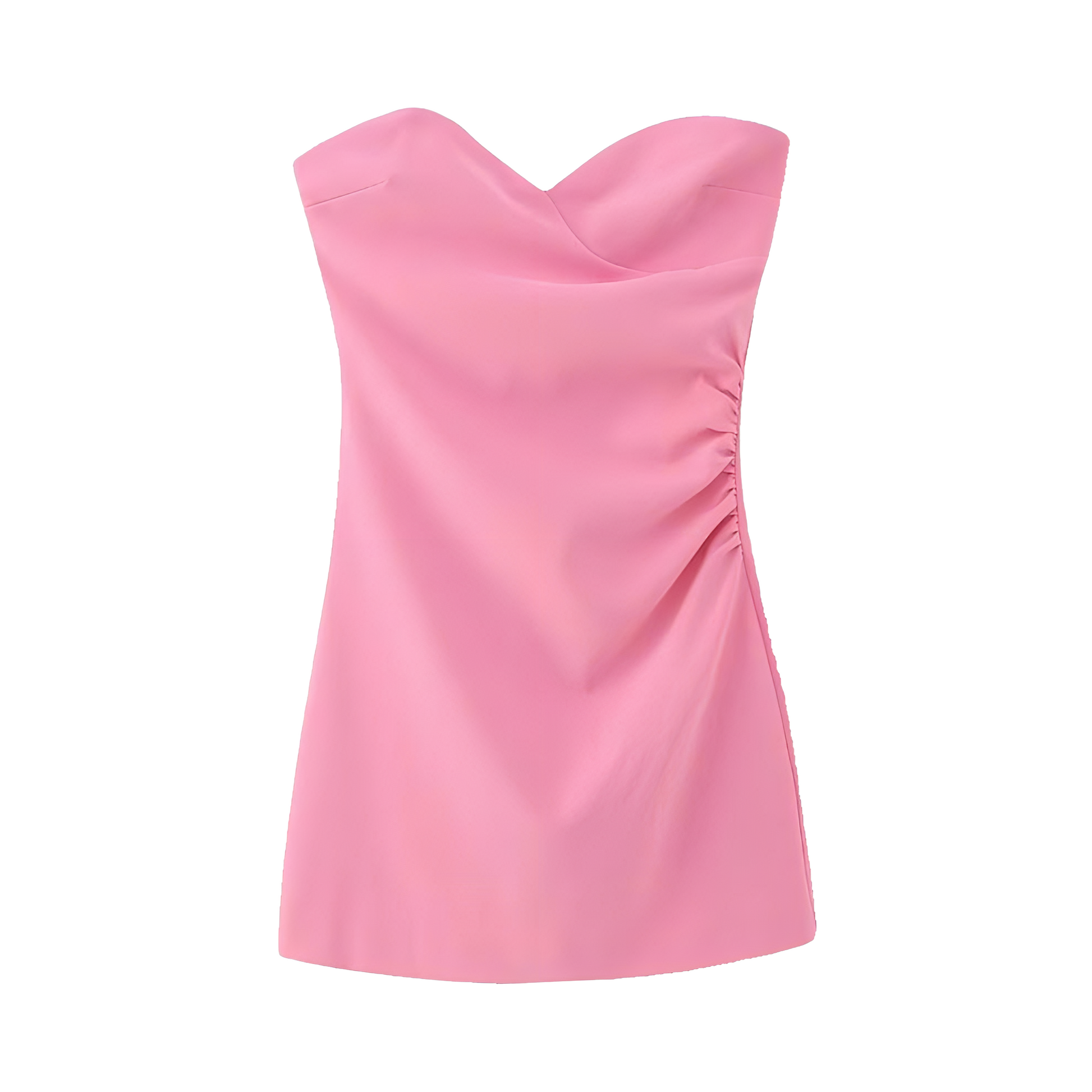 Women's Pink Bodycon Ruched Sweetheart Neckline Strapless Mini Dress