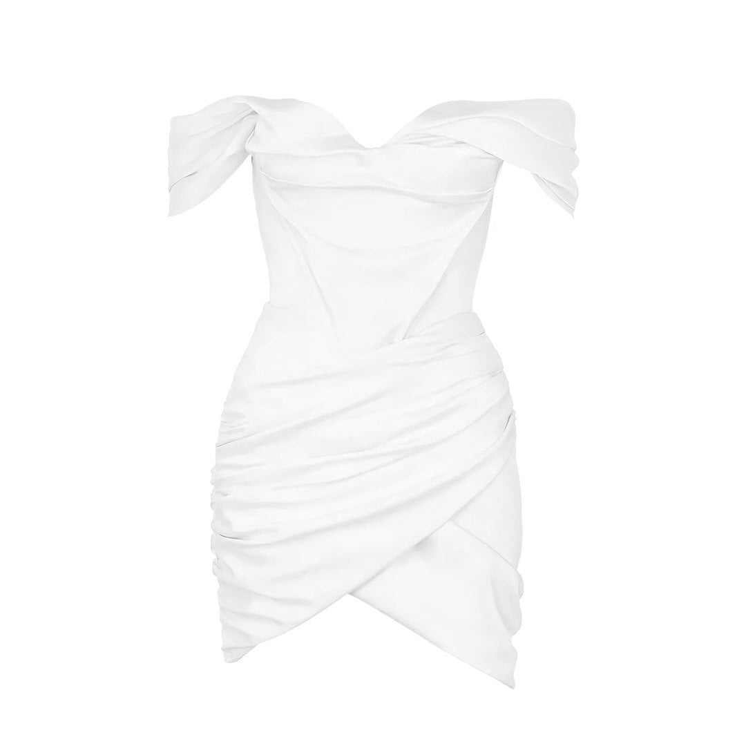 ivory satin corset mini dress Women's Satin Corset Mini Wedding Dress, Ivory