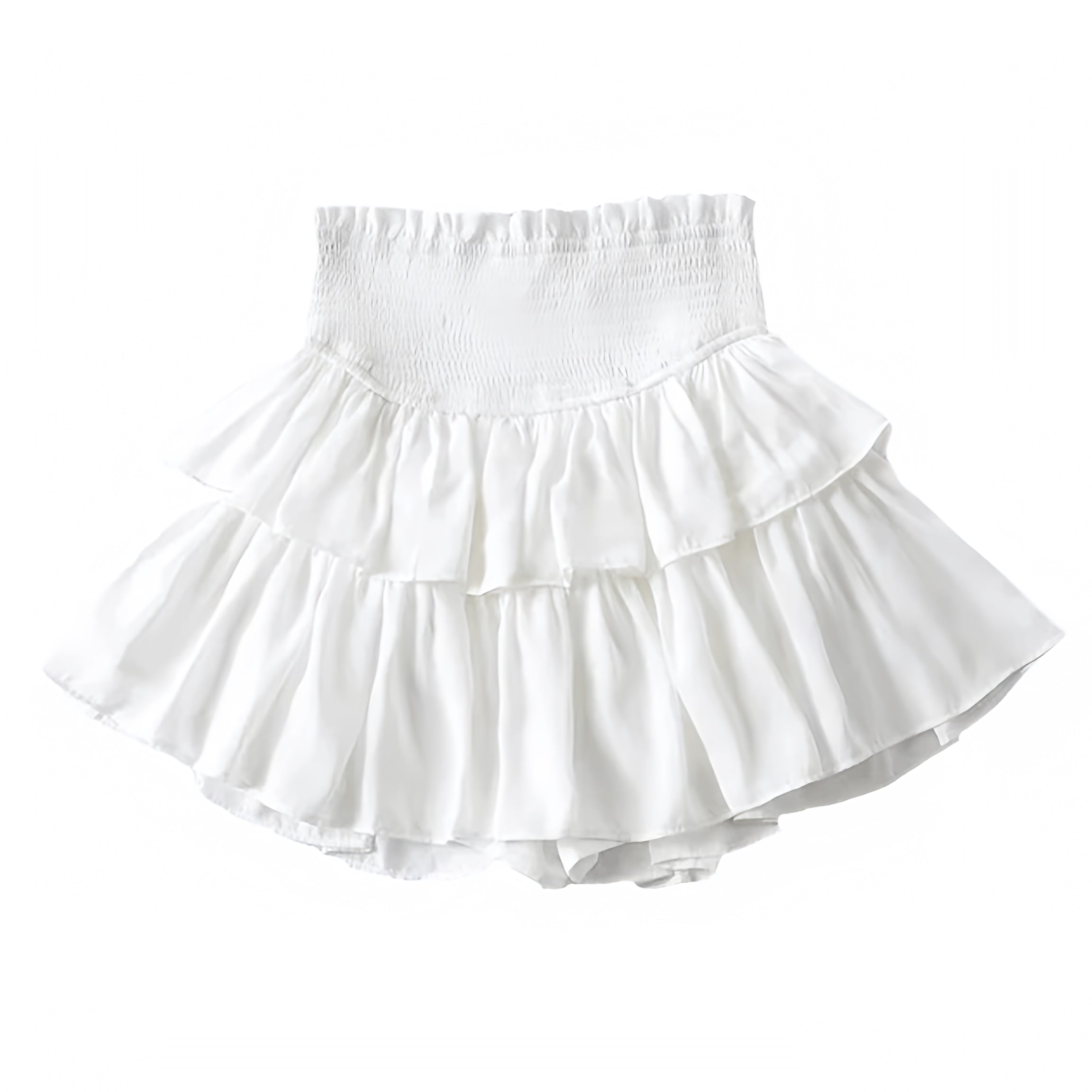 White Smocked Mid-Rise Layered Ruffle Tiered Mini Skirt – DAZEY HILL