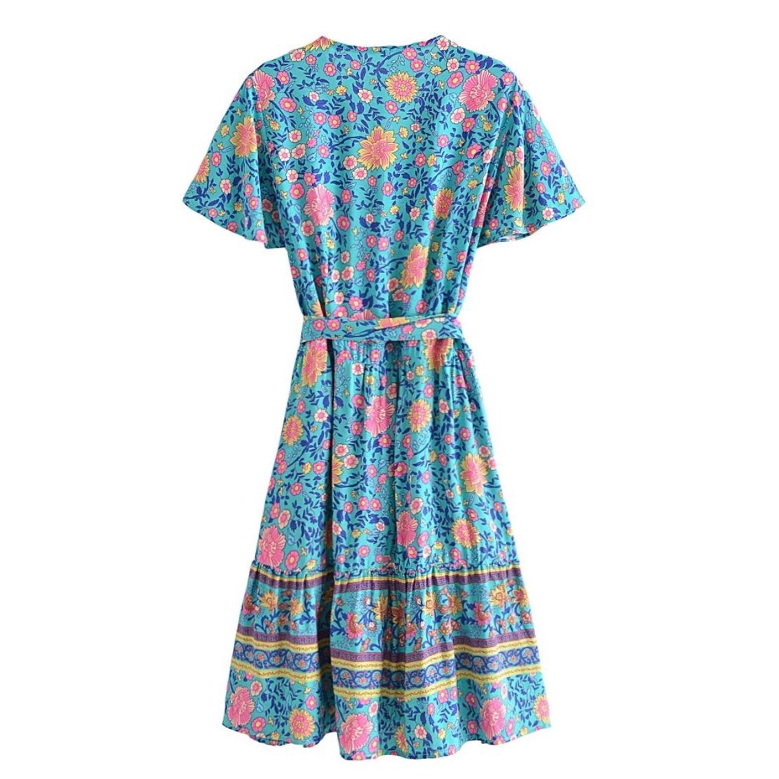 Panama Floral Boho Short Sleeve Mini Dress