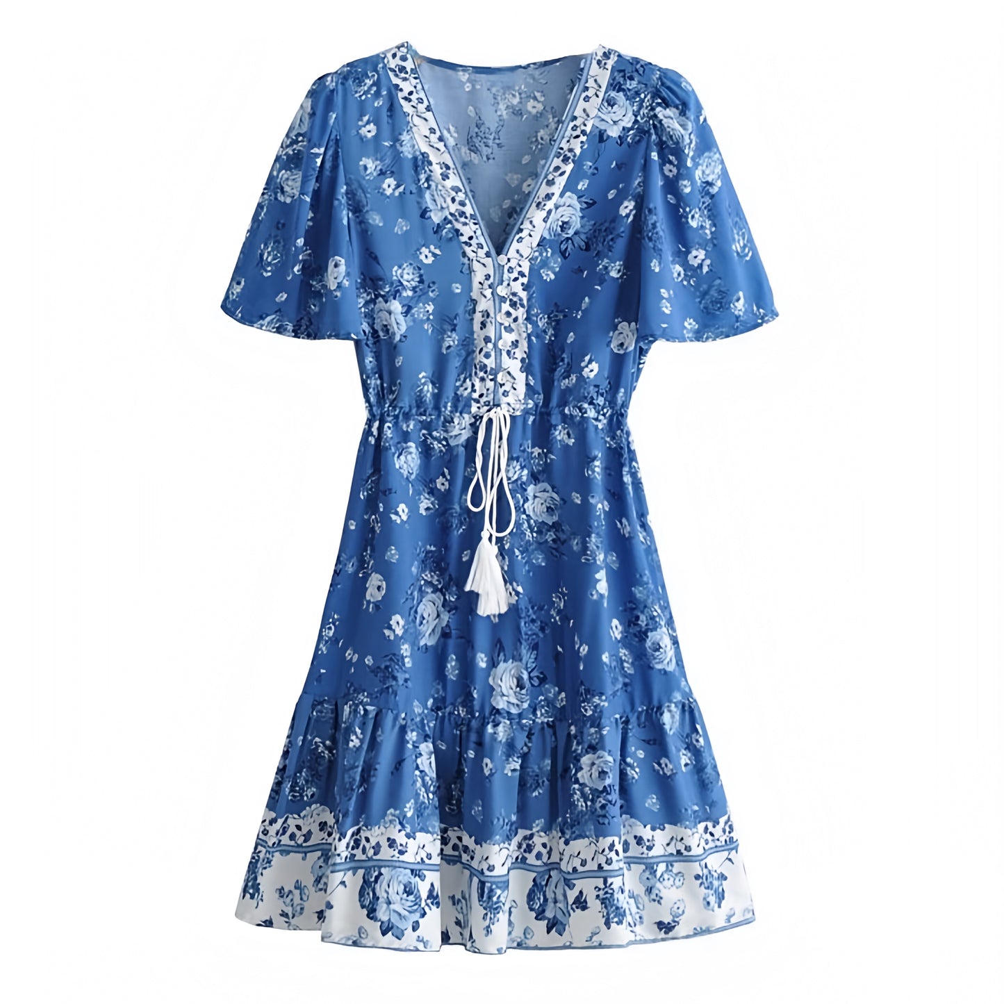 Lucia Floral Boho Short Sleeve Mini Dress