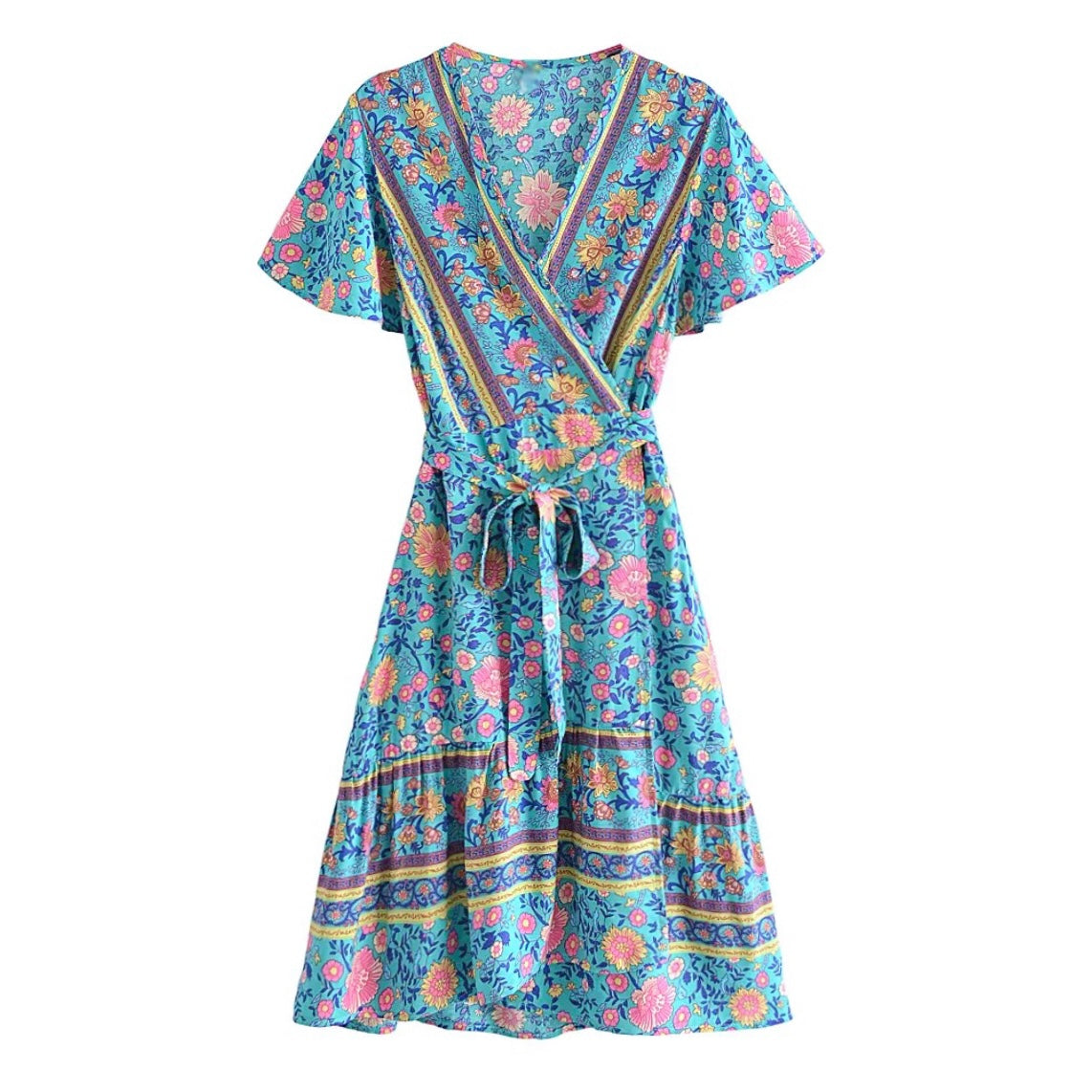 Panama Floral Boho Short Sleeve Mini Dress